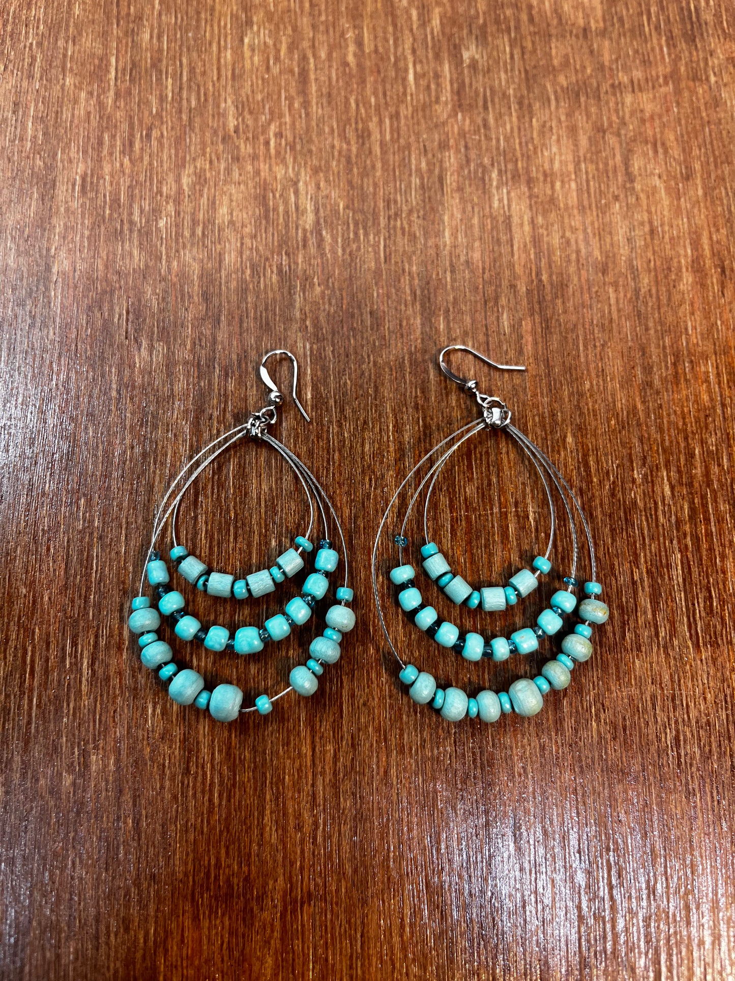 Teal Beaded Hoop Earrings
