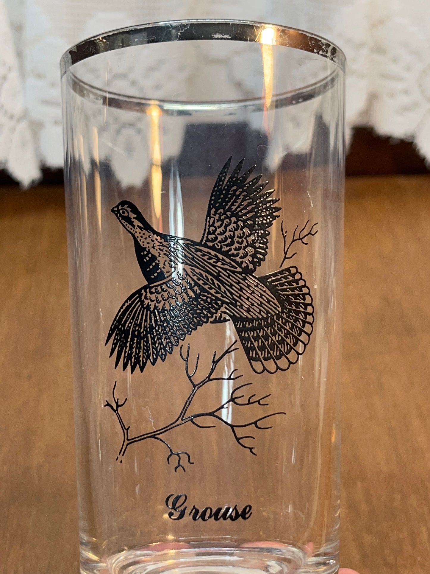 Grouse Glass Federal Game Silver Rim Drinking Glass