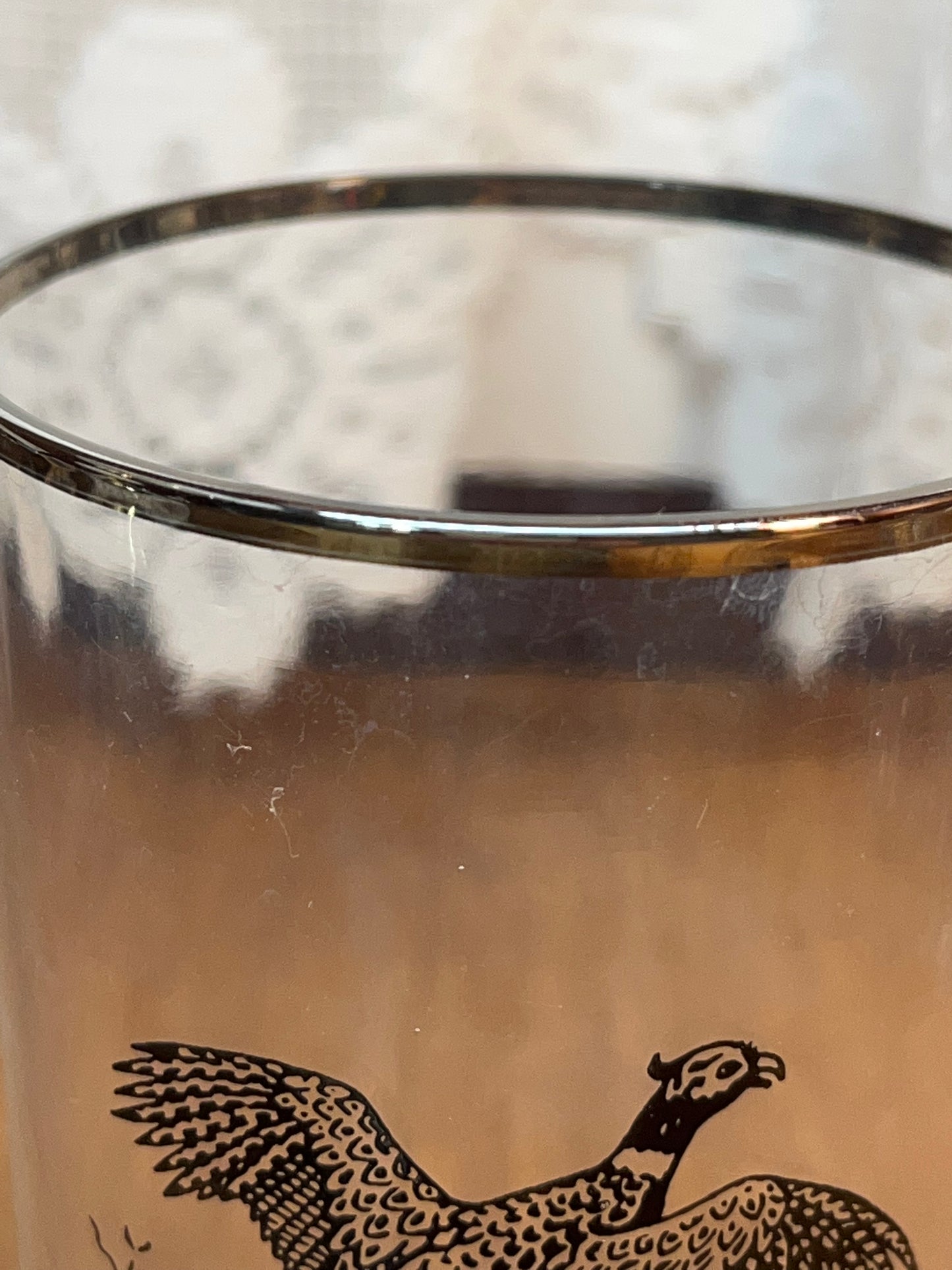 Set Of Four Silver Rimmed Federal Game Bird Drinking Glasses