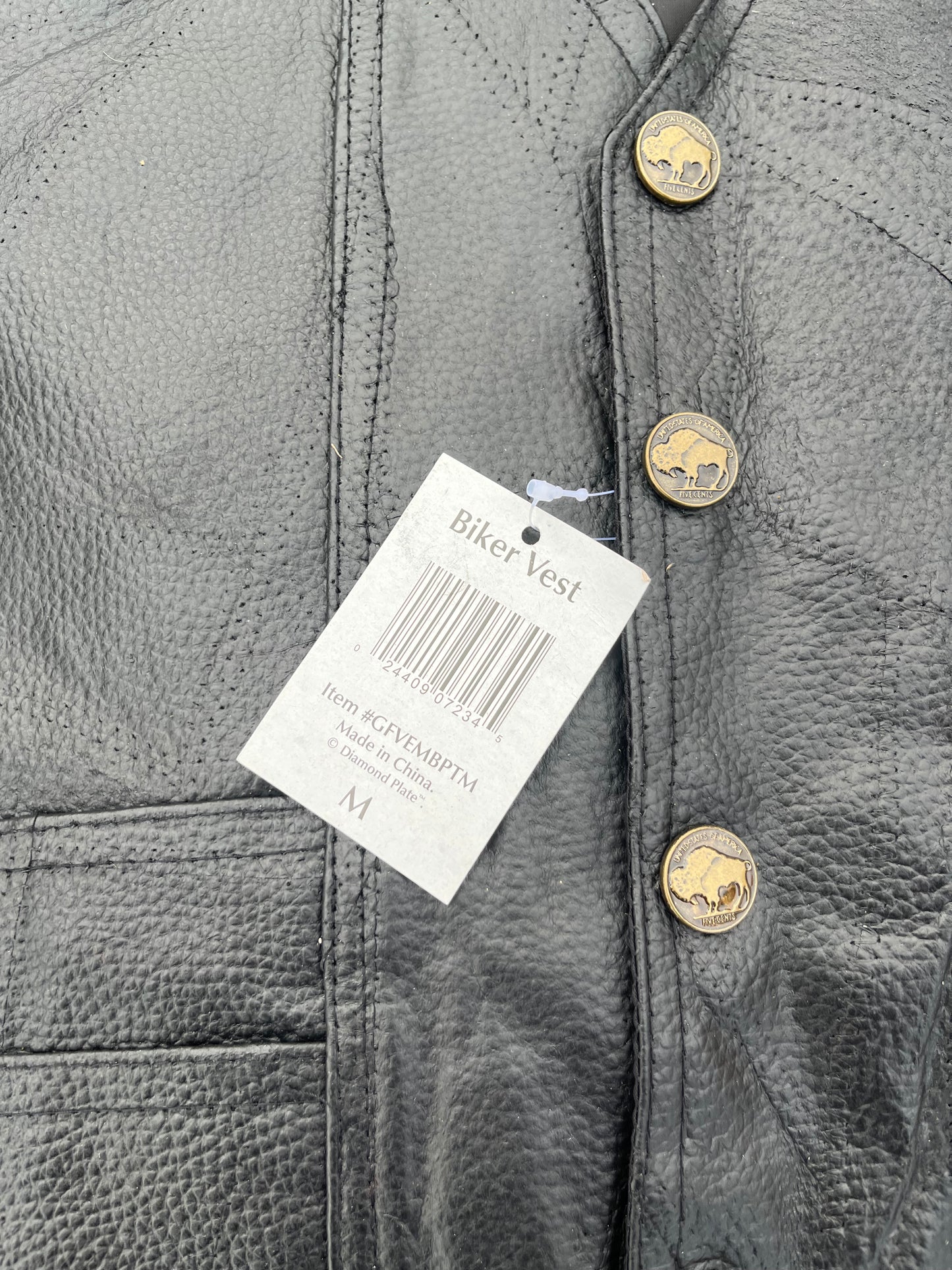 Diamond Plate Genuine Leather Vest with Eagle M