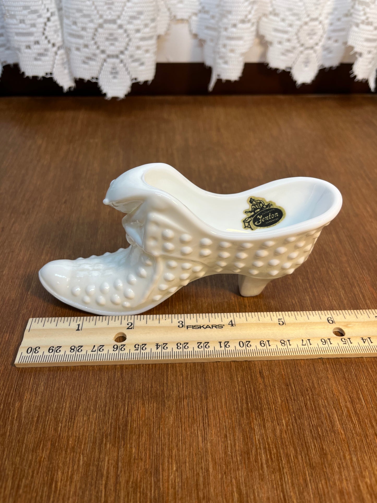 Vintage Milk Glass Hobnail Fenton Art Glass Shoe