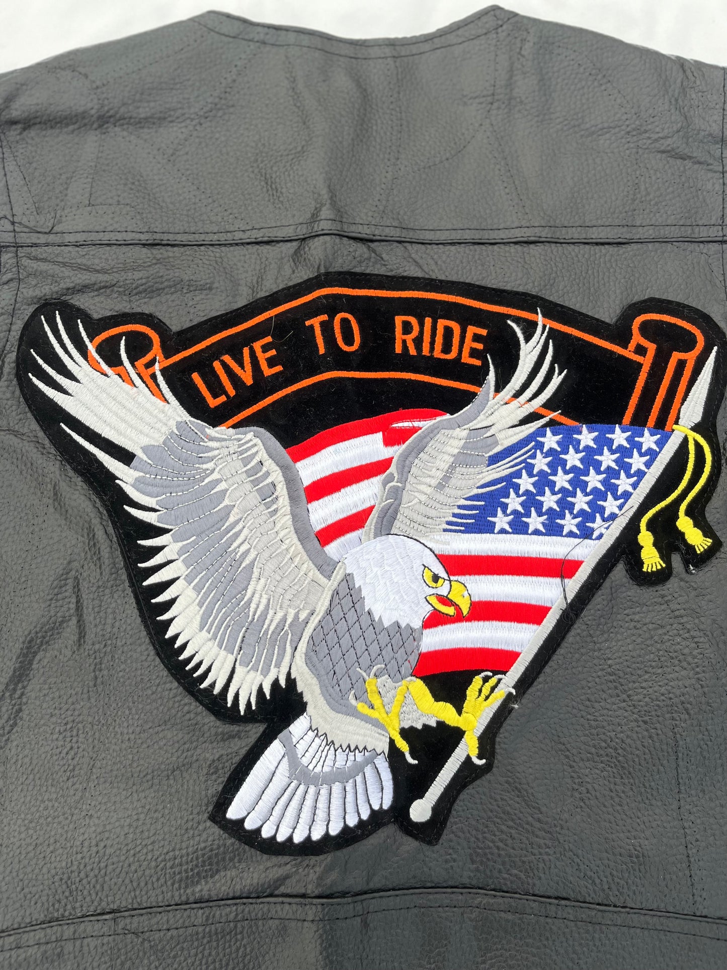 Diamond Plate Genuine Leather Vest with Eagle M