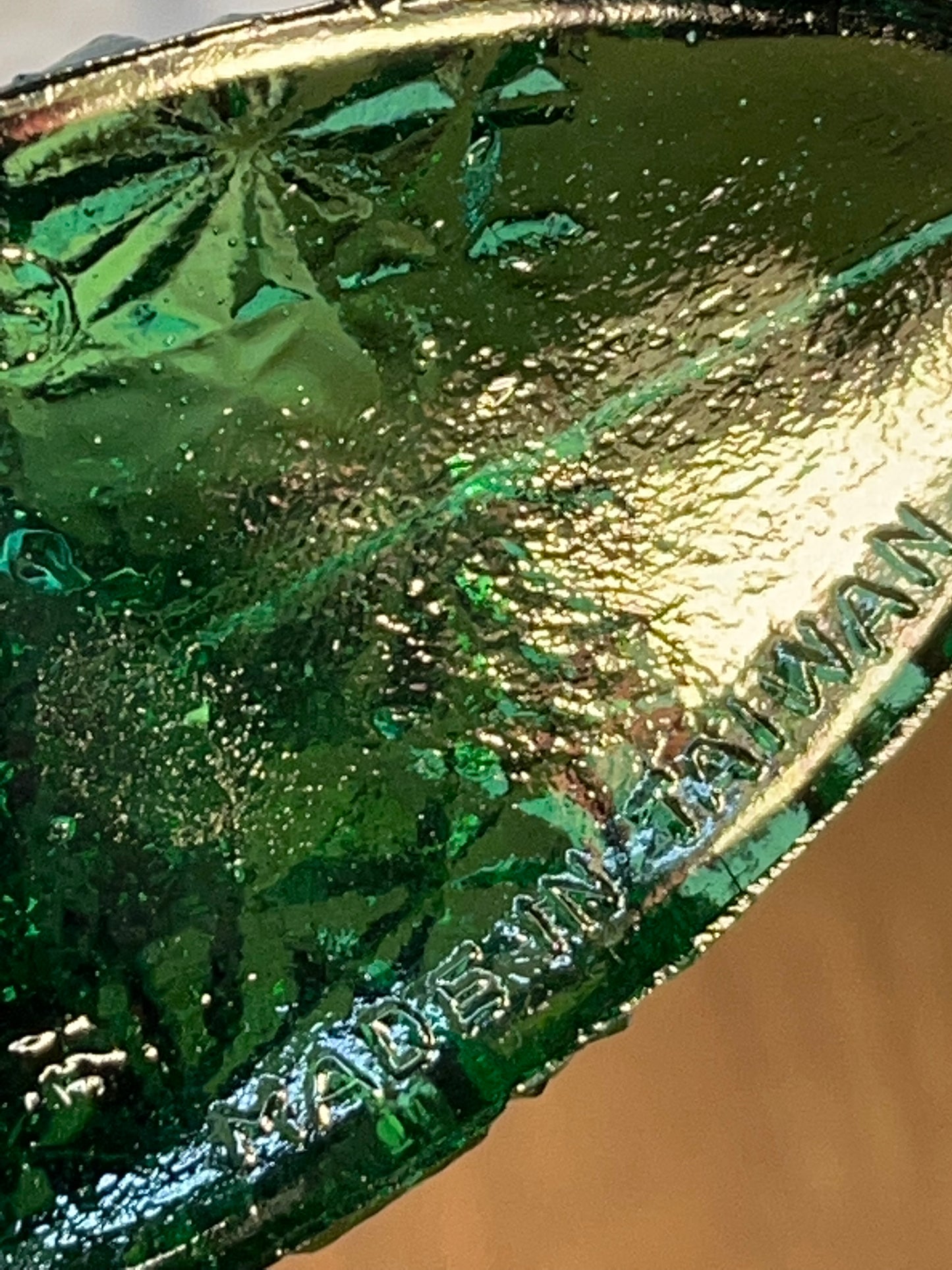 Vintage Forest Green Cat Face Art Glass Shoe