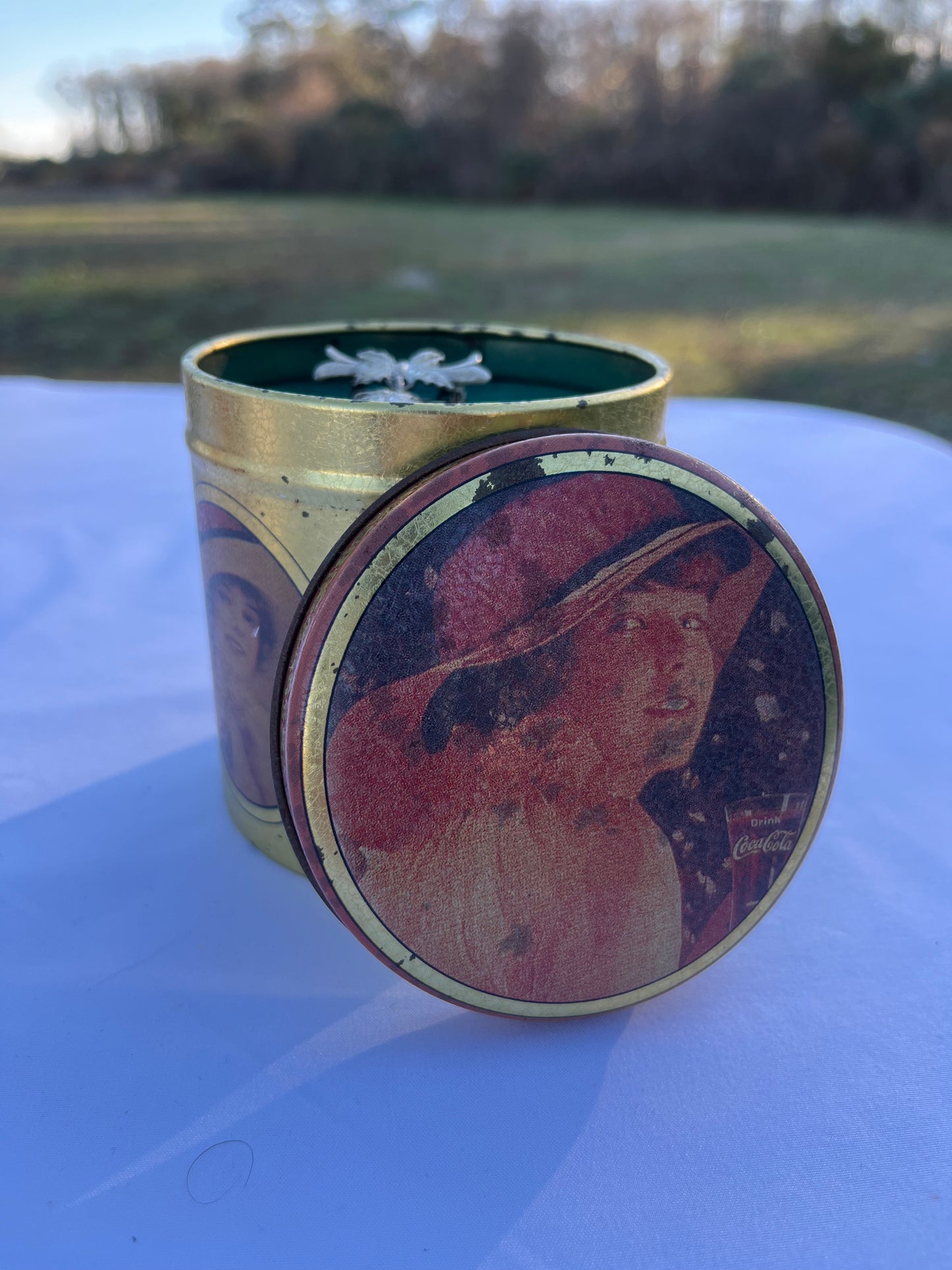 Vintage Coca Cola Tin With Bell Pin