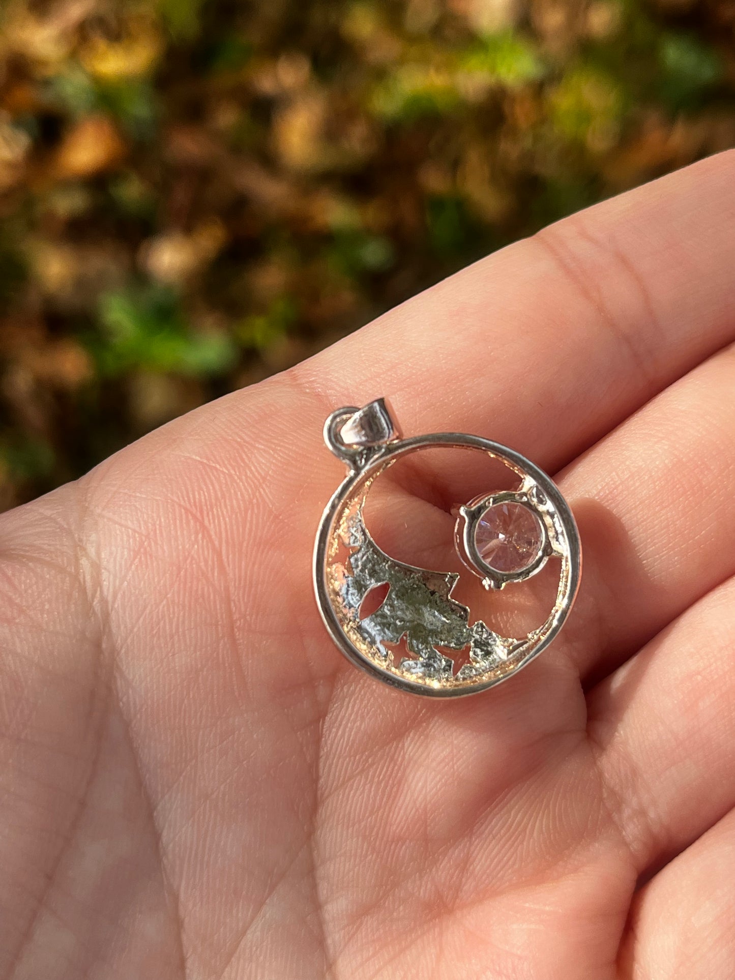 Moon and Rhinestone Pendent