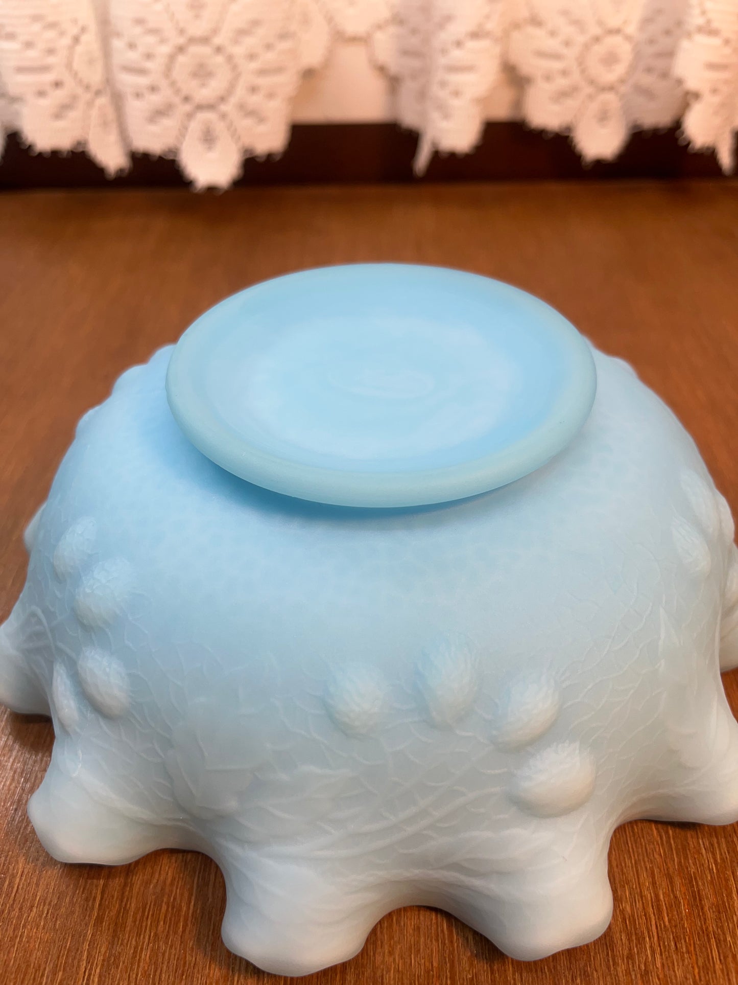Vintage Blue Satin Persian Medallion Art Glass Fenton Bowl