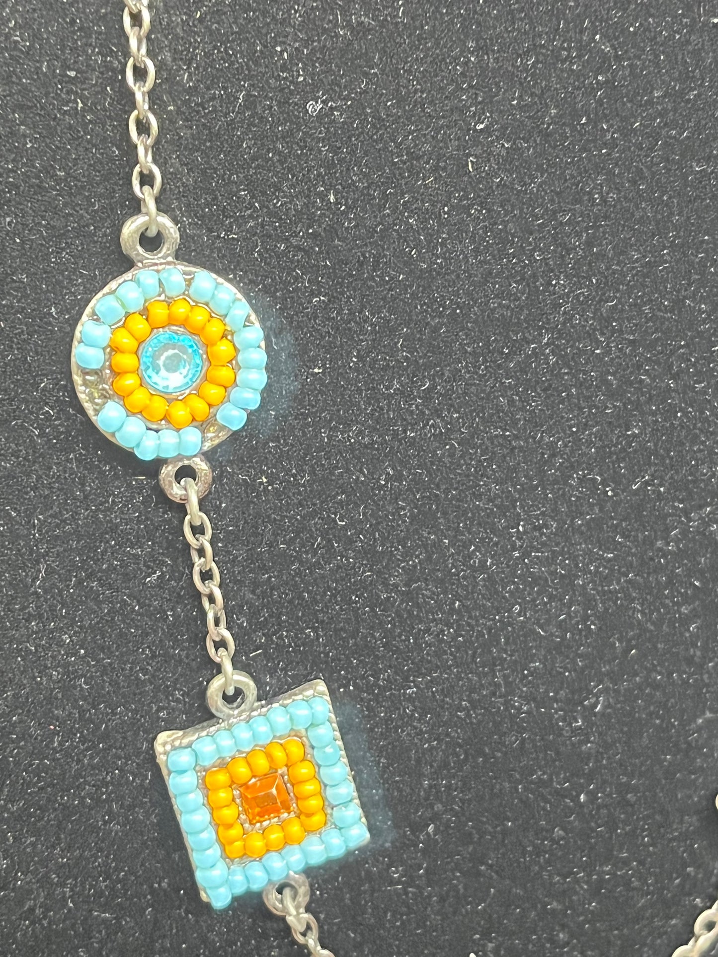 Yellow and Blue Beaded Chain Necklace