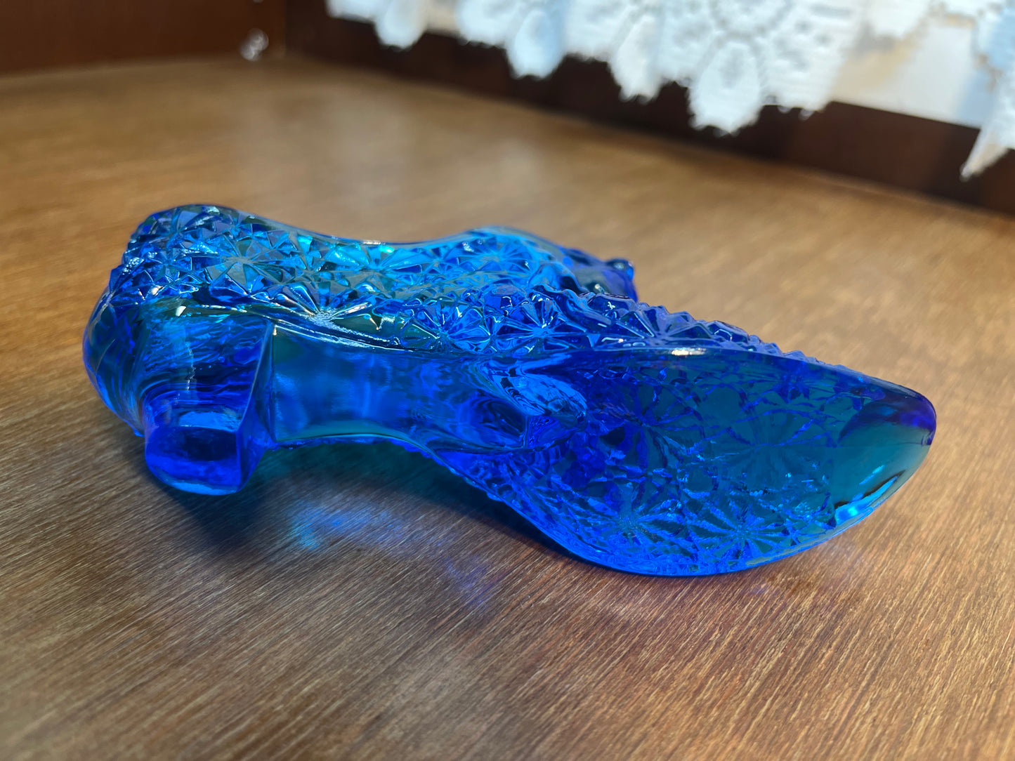 Vintage Cobalt Blue Fenton Art Glass Cat Face Shoe