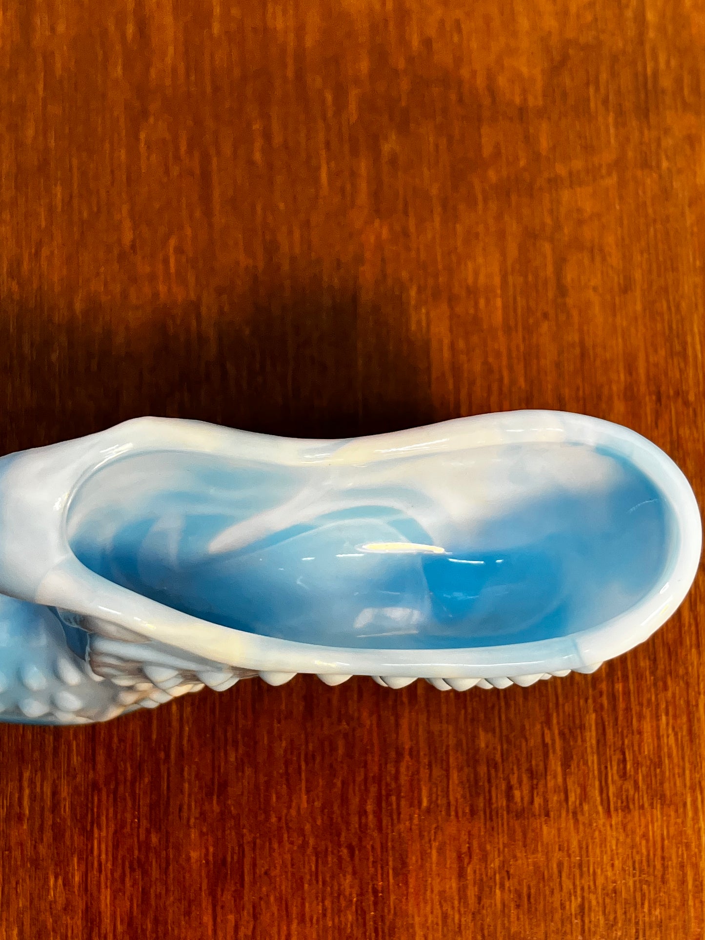 Vintage Blue & White Hobnail Fenton Art Glass Shoe