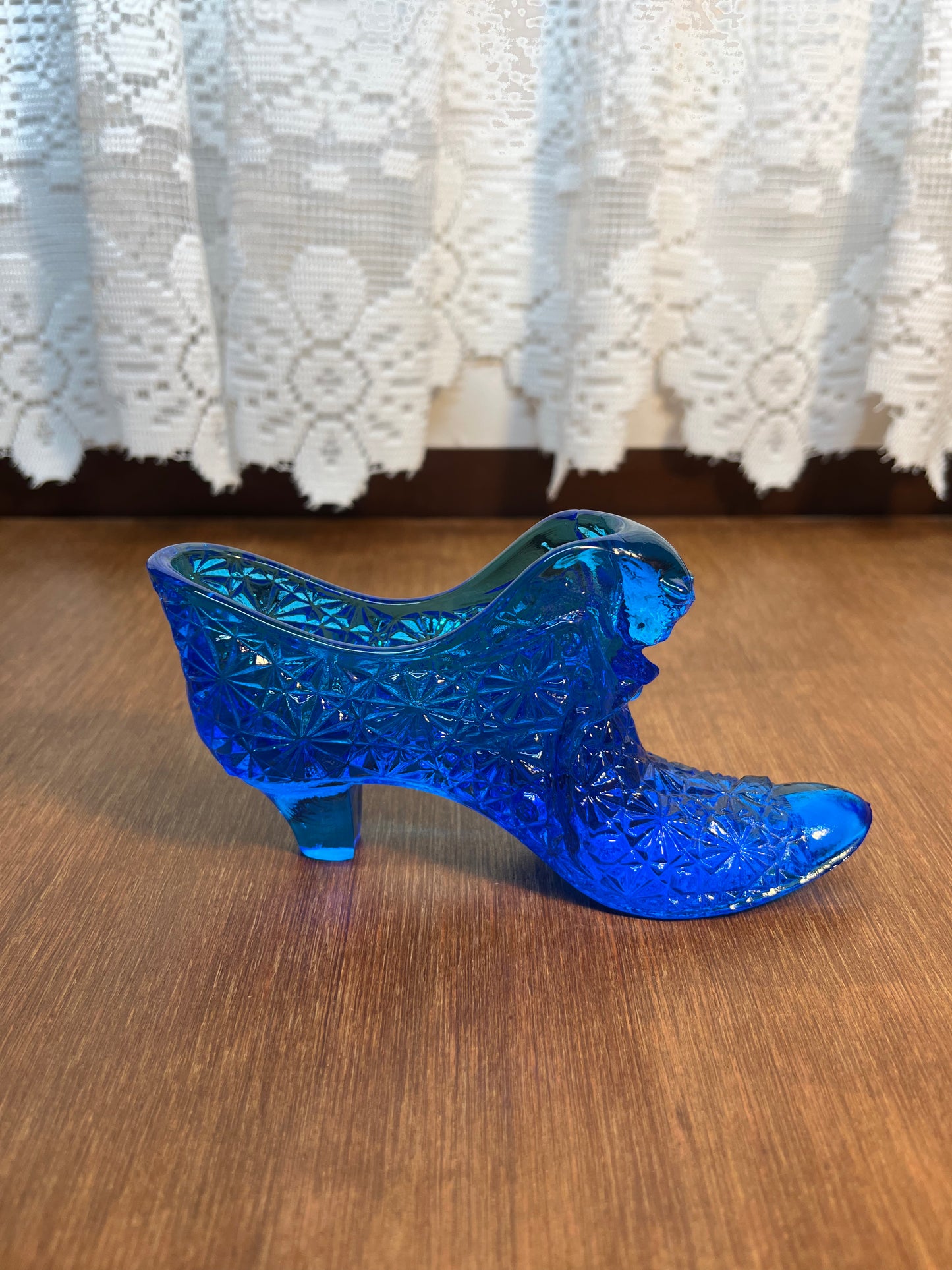 Vintage Cobalt Blue Fenton Art Glass Cat Face Shoe