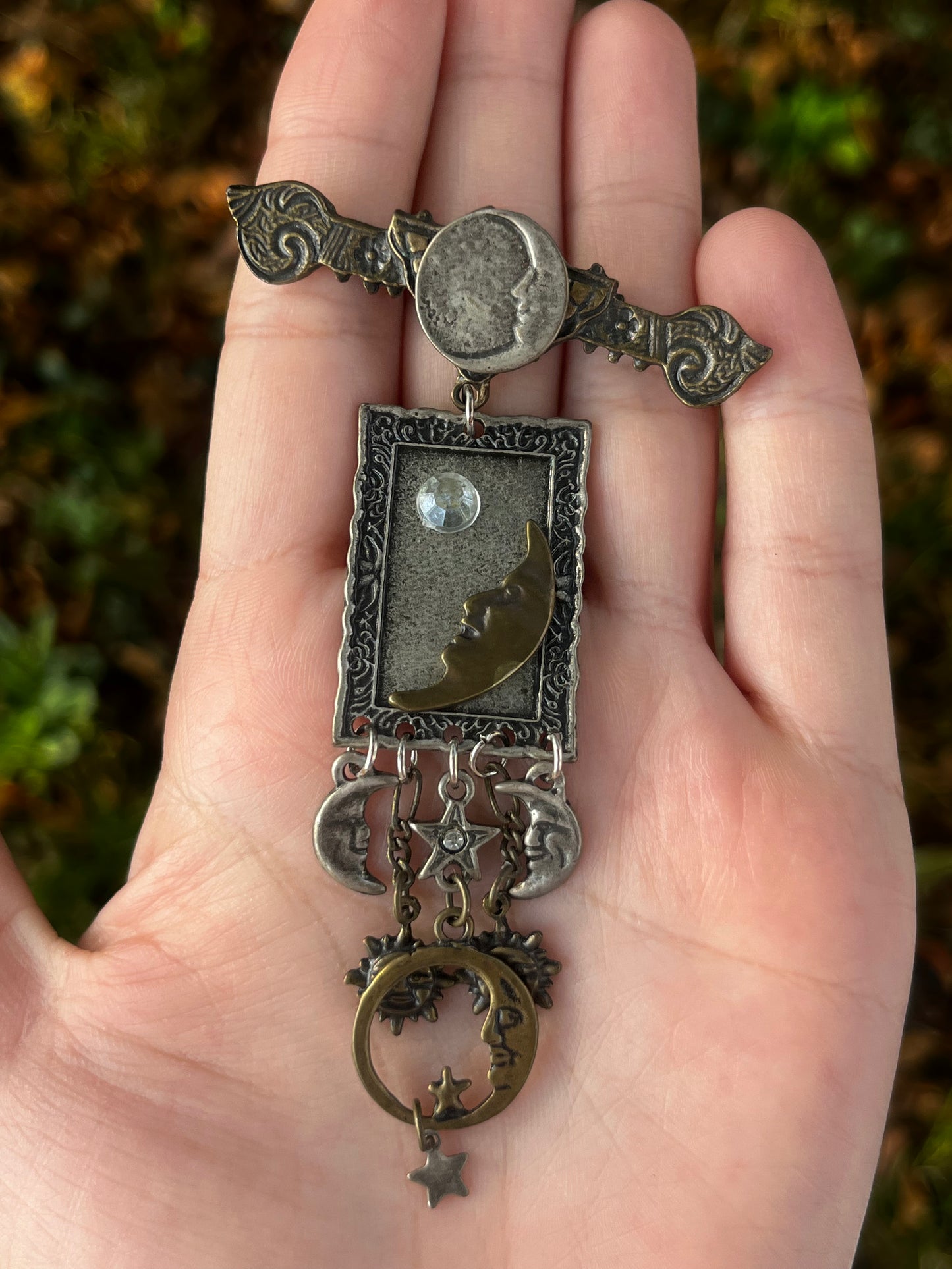 Vintage Sun and Moon Drop Pin Brooch