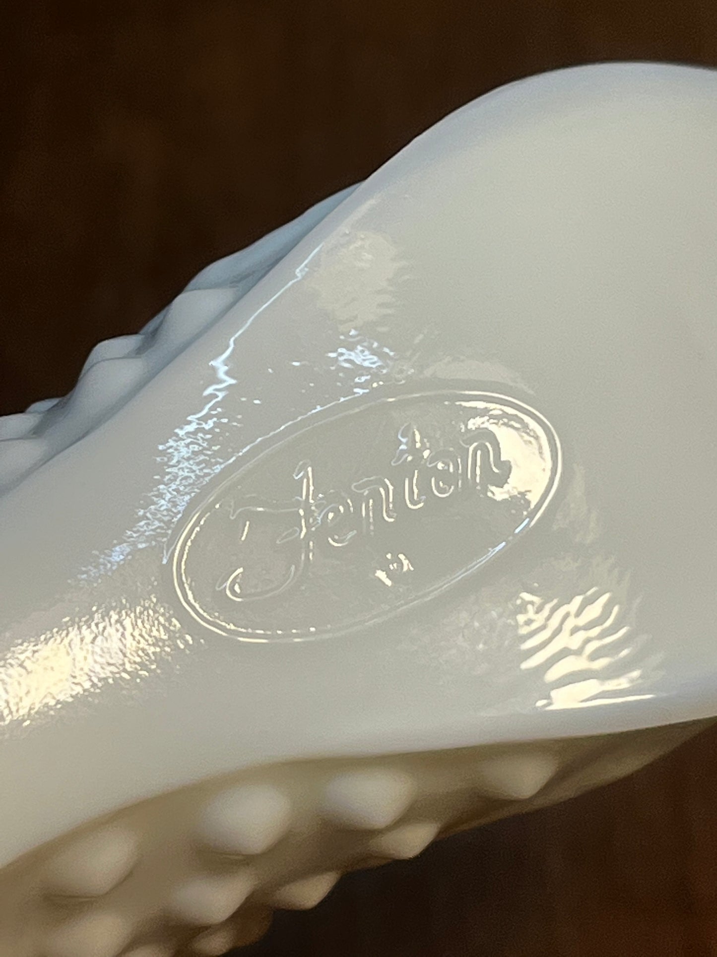 Vintage Milk Glass Hobnail Fenton Art Glass Shoe With Stamp