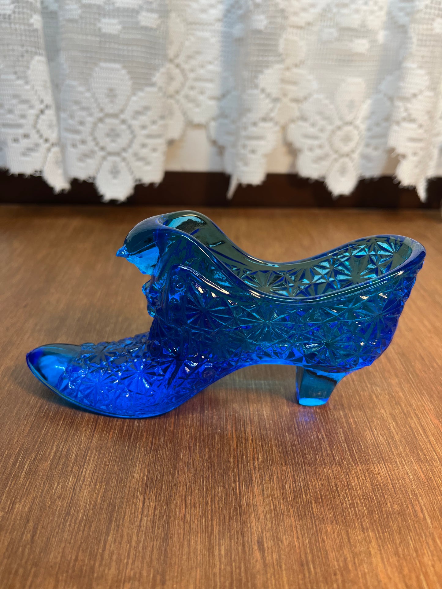 Vintage Cobalt Blue Fenton Art Glass Cat Face Shoe
