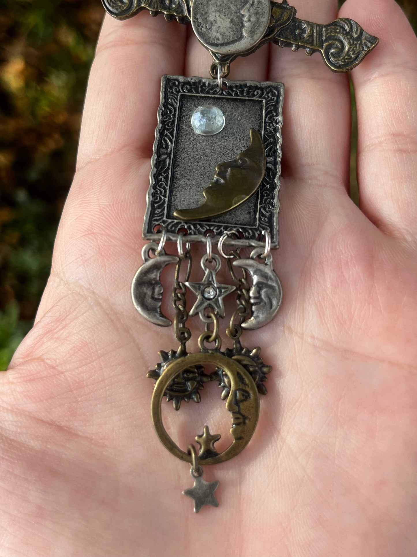 Vintage Sun and Moon Drop Pin Brooch