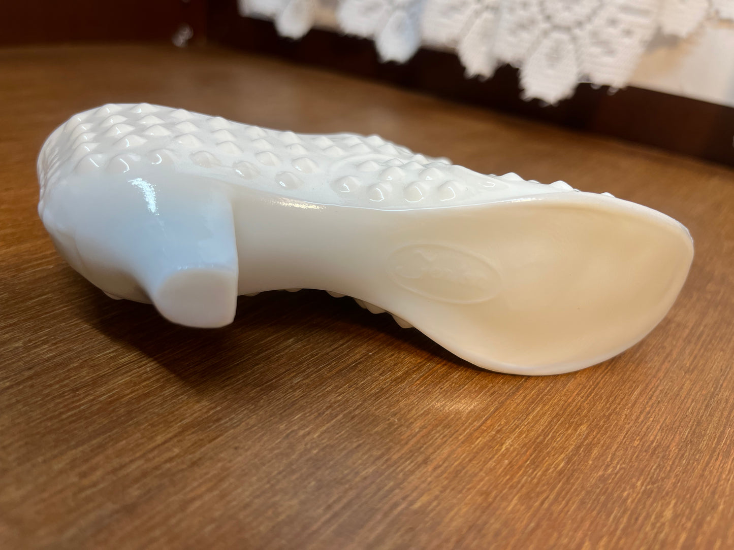 Vintage Milk Glass Hobnail Fenton Art Glass Shoe With Stamp