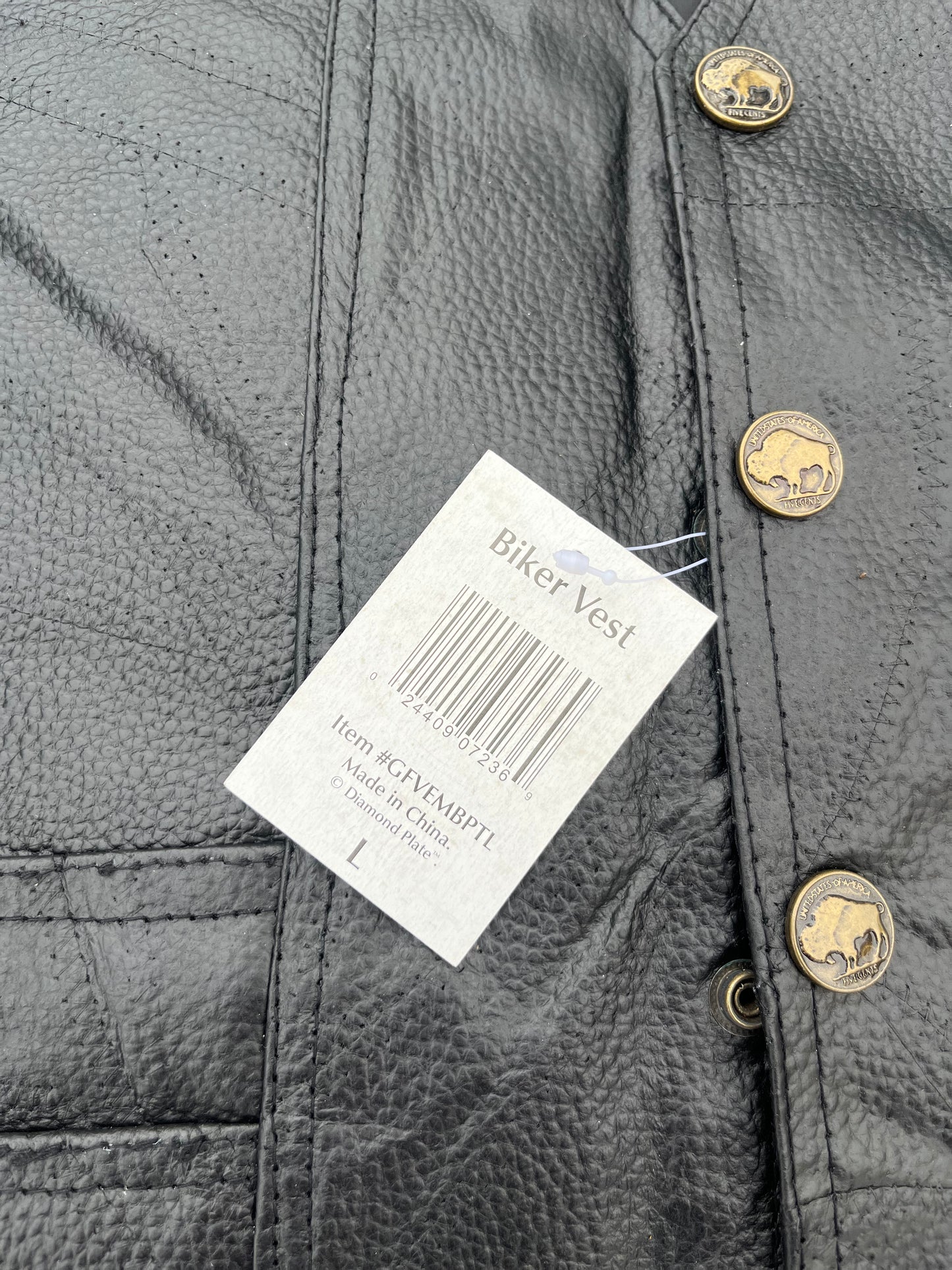 Diamond Plate Genuine Leather Vest With Eagle