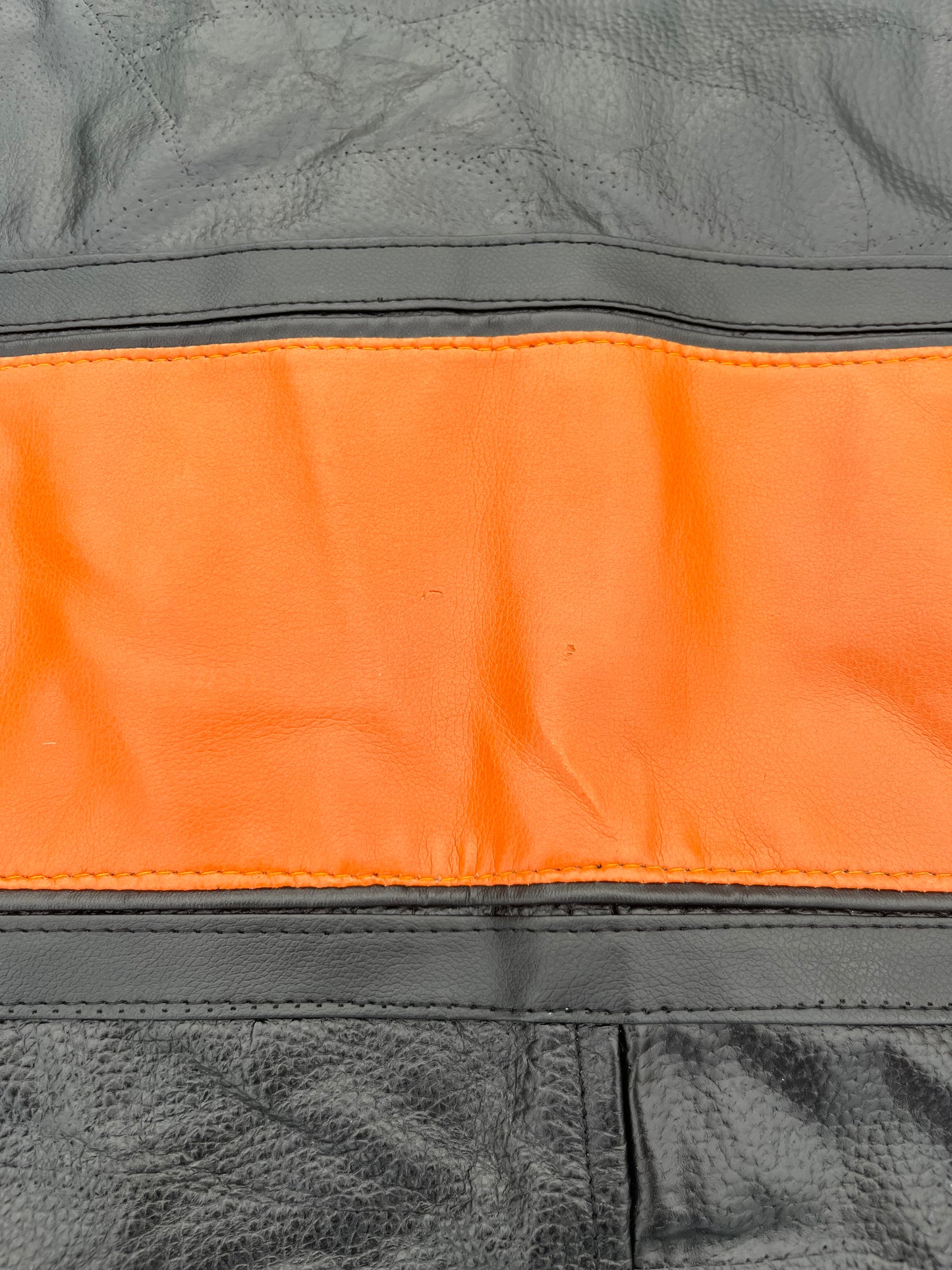 Diamond Plate Genuine Leather Black and Orange Motorcycle Jacket
