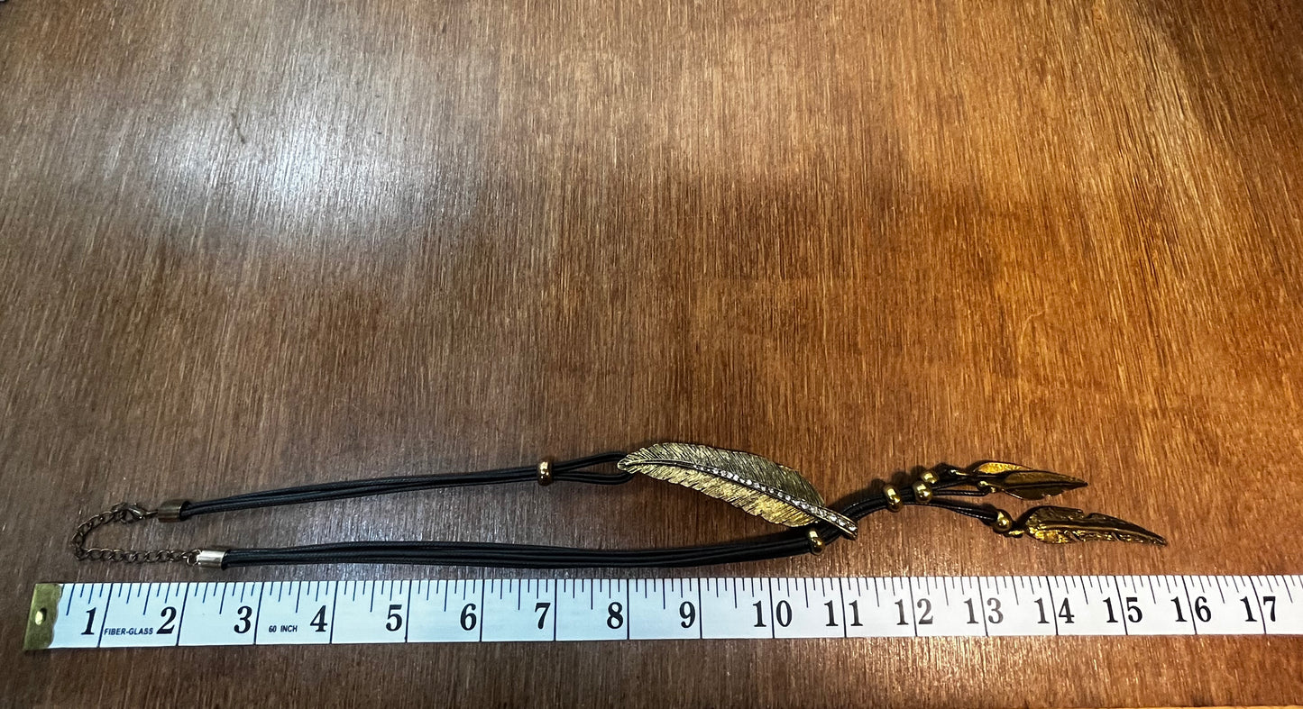 Gold & Black Feather Necklace