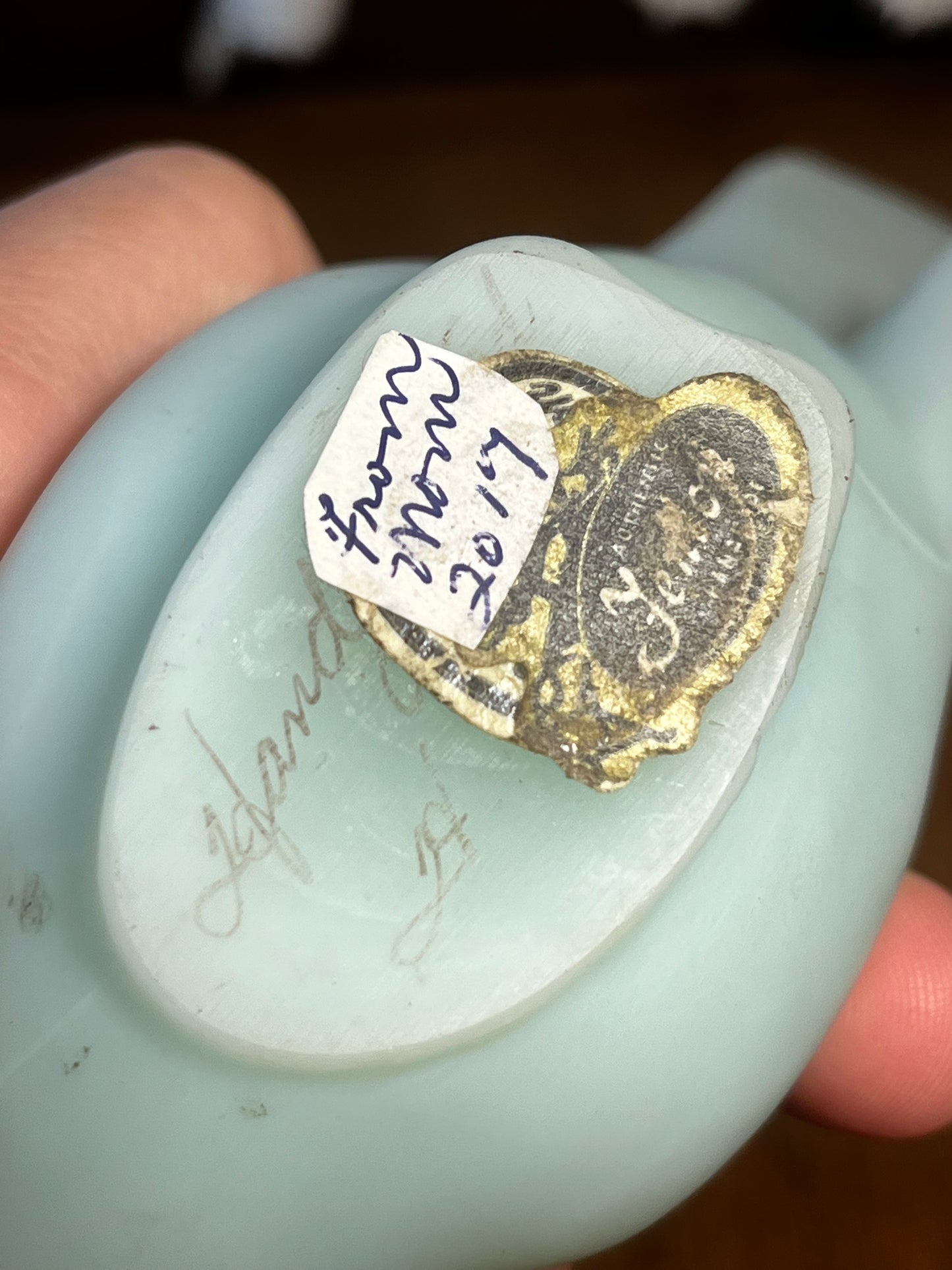 Vintage Blue Satin Hand Painted Fenton Rose Bird