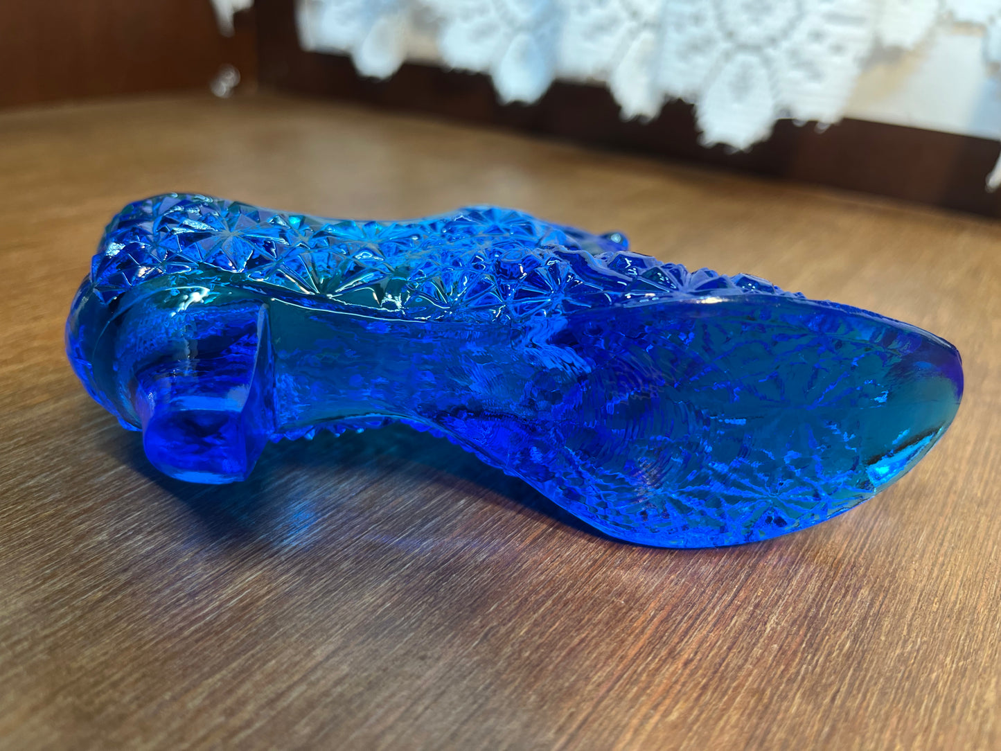 Vintage Cobalt Blue Fenton Art Glass Cat Face Shoe