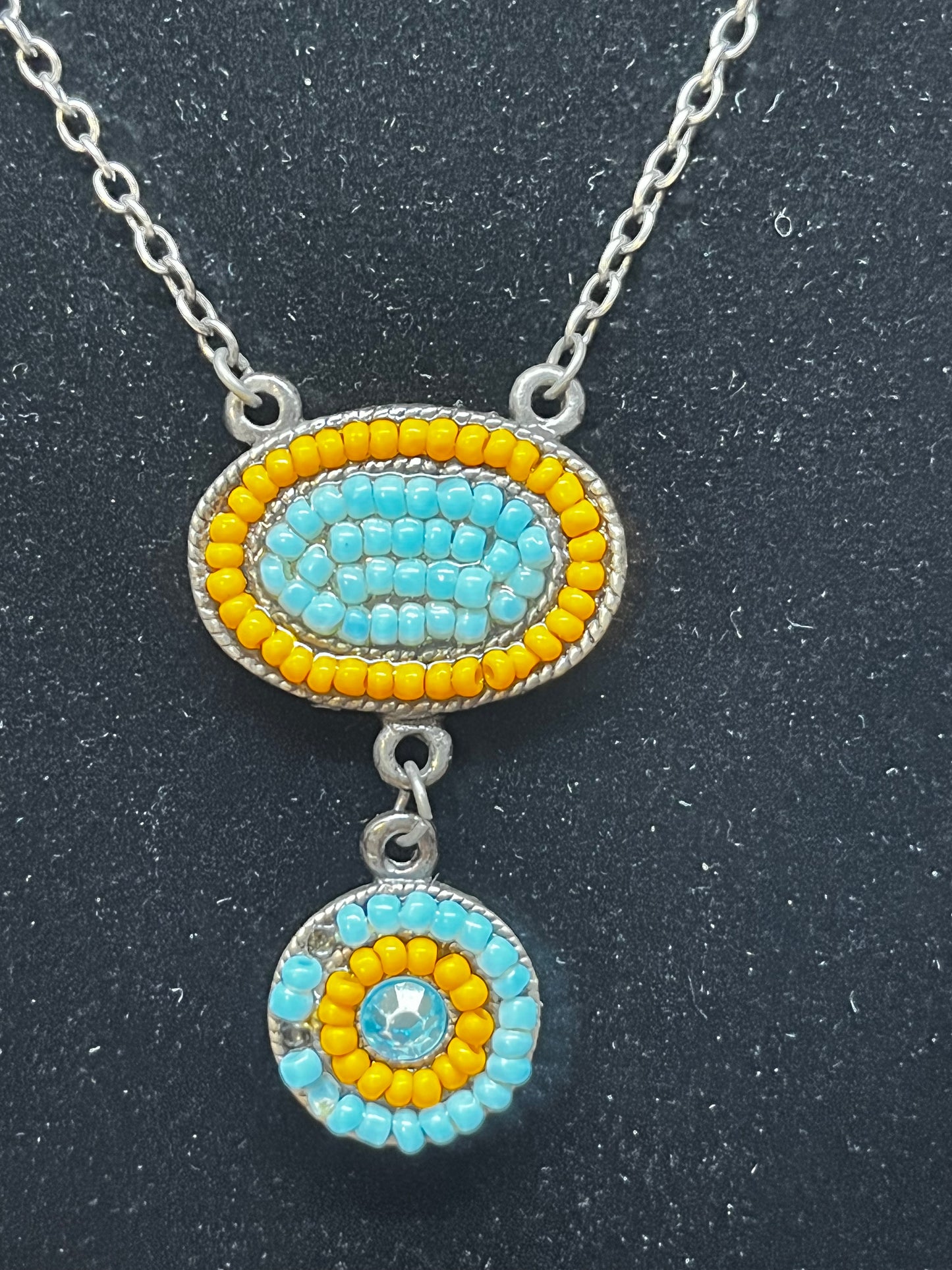 Yellow and Blue Beaded Chain Necklace