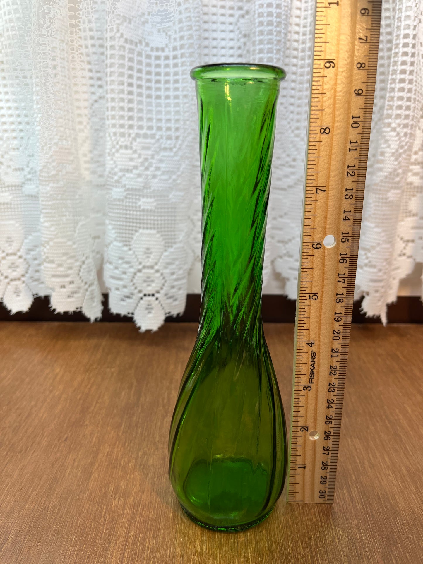 Vintage Twisted Green Spiral Bud Vase