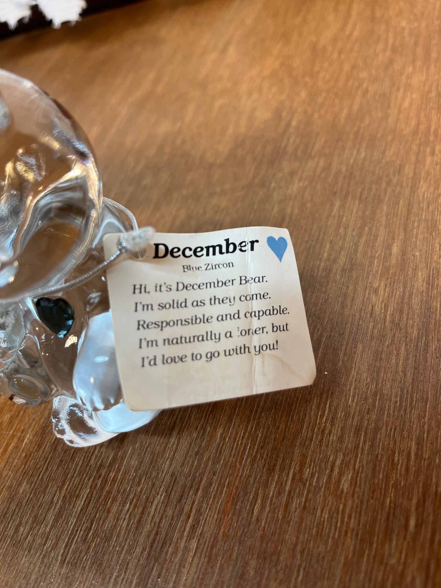 Art Glass Fenton December Birthstone Bear With Tag