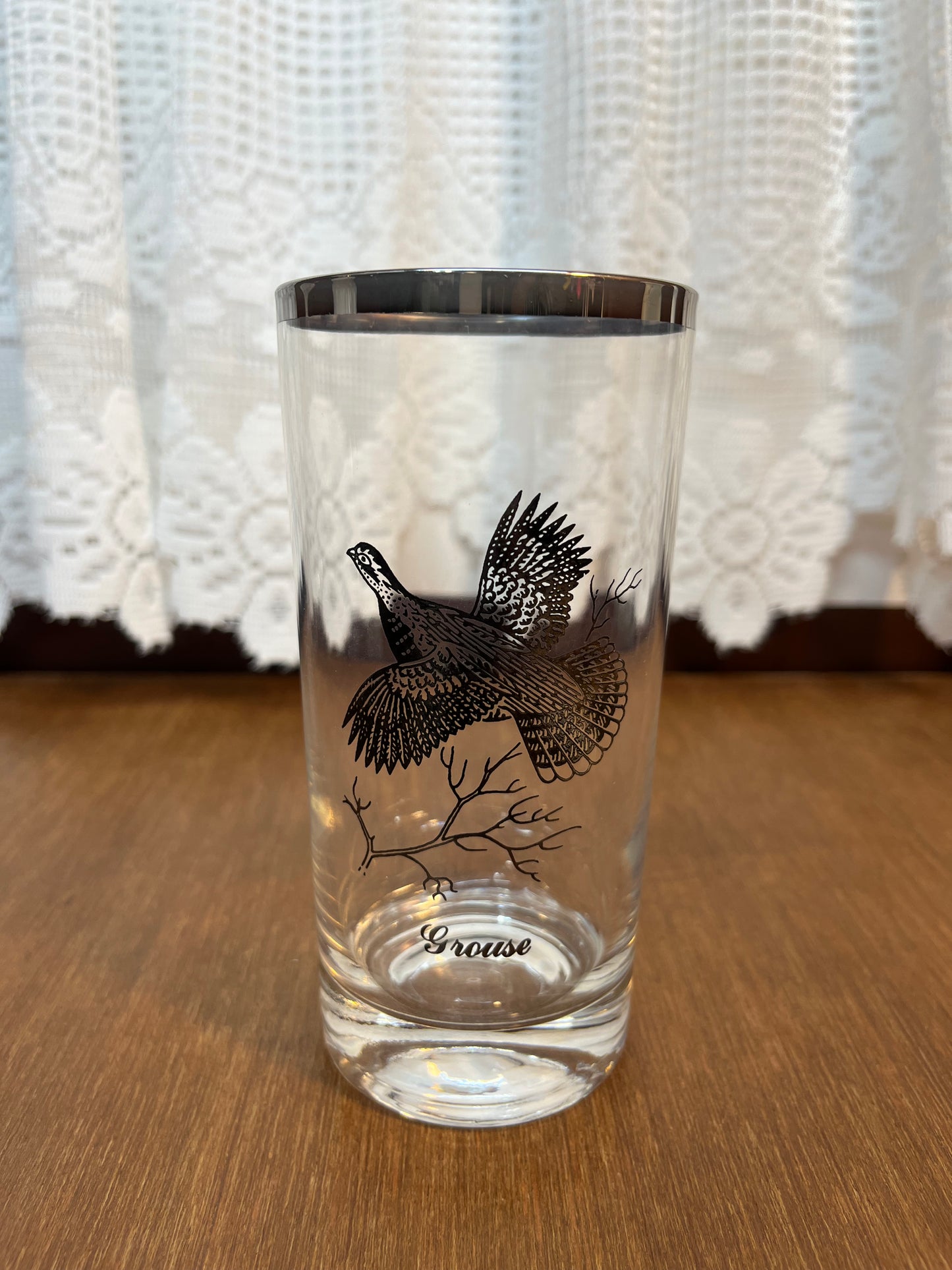 Set Of Four Silver Rimmed Federal Game Bird Drinking Glasses