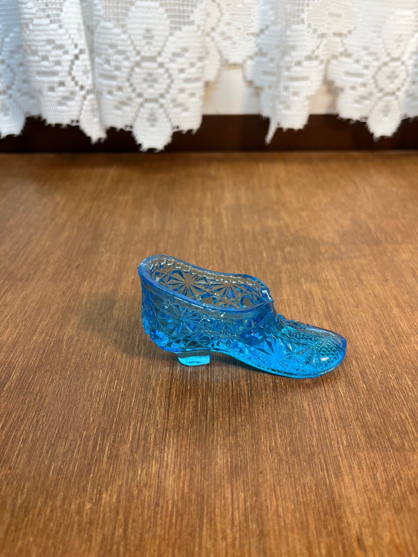 Vintage Mini Ocean Blue Art Glass Shoe