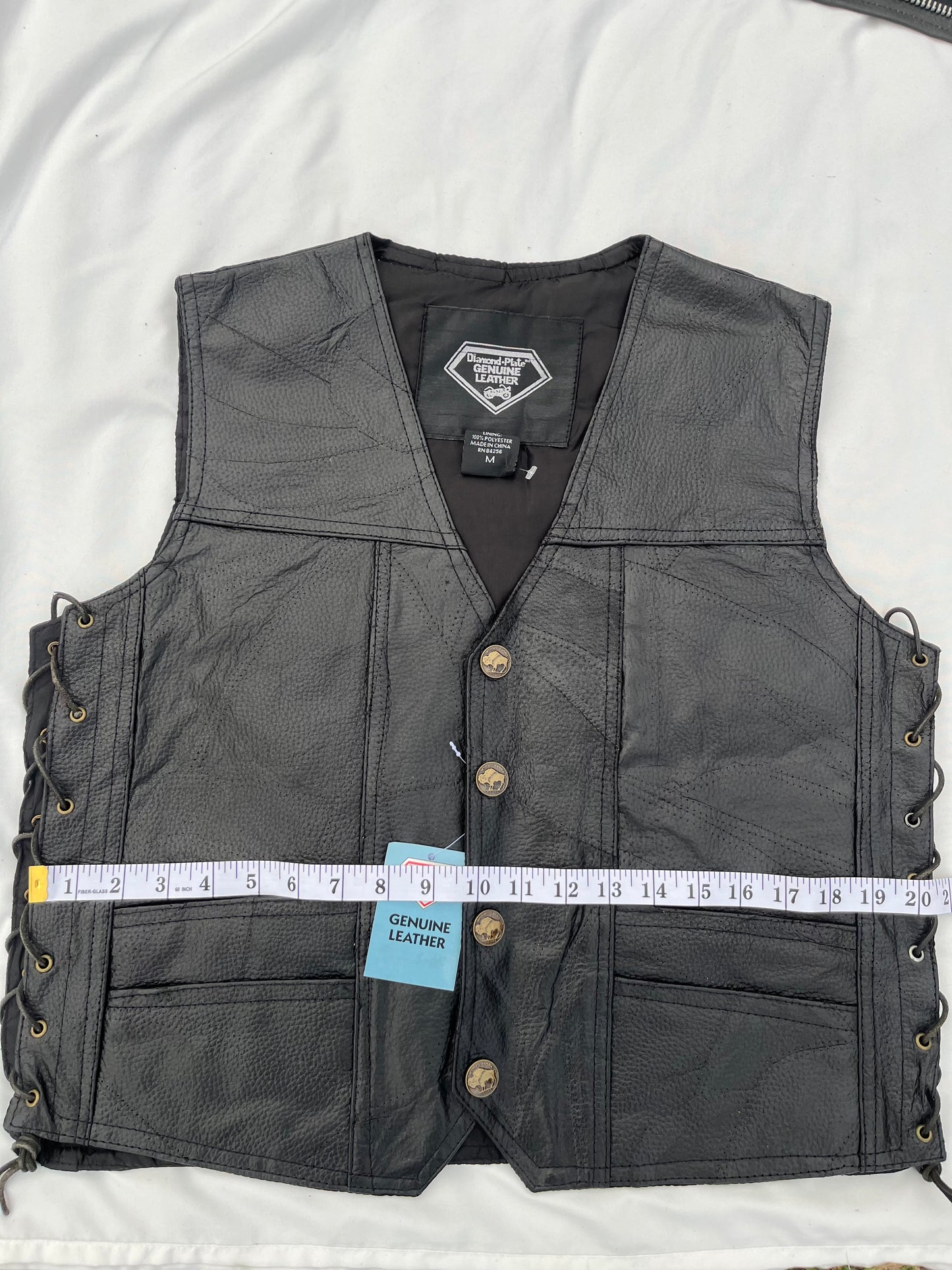 Diamond Plate Genuine Leather Vest with Eagle M