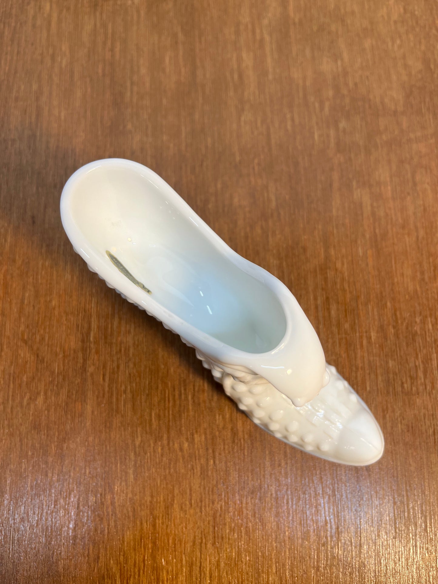 Vintage Milk Glass Hobnail Fenton Art Glass Shoe