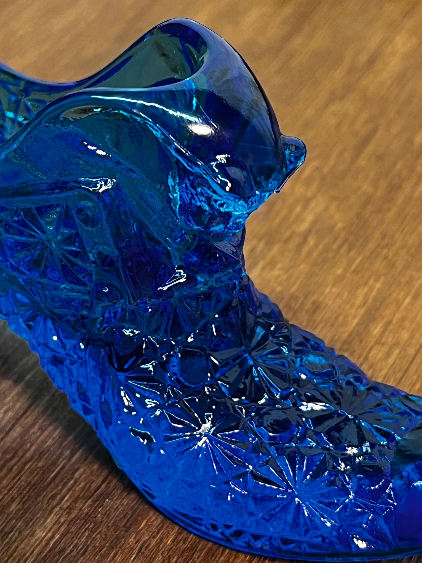 Vintage Cobalt Blue Fenton Art Glass Cat Face Shoe