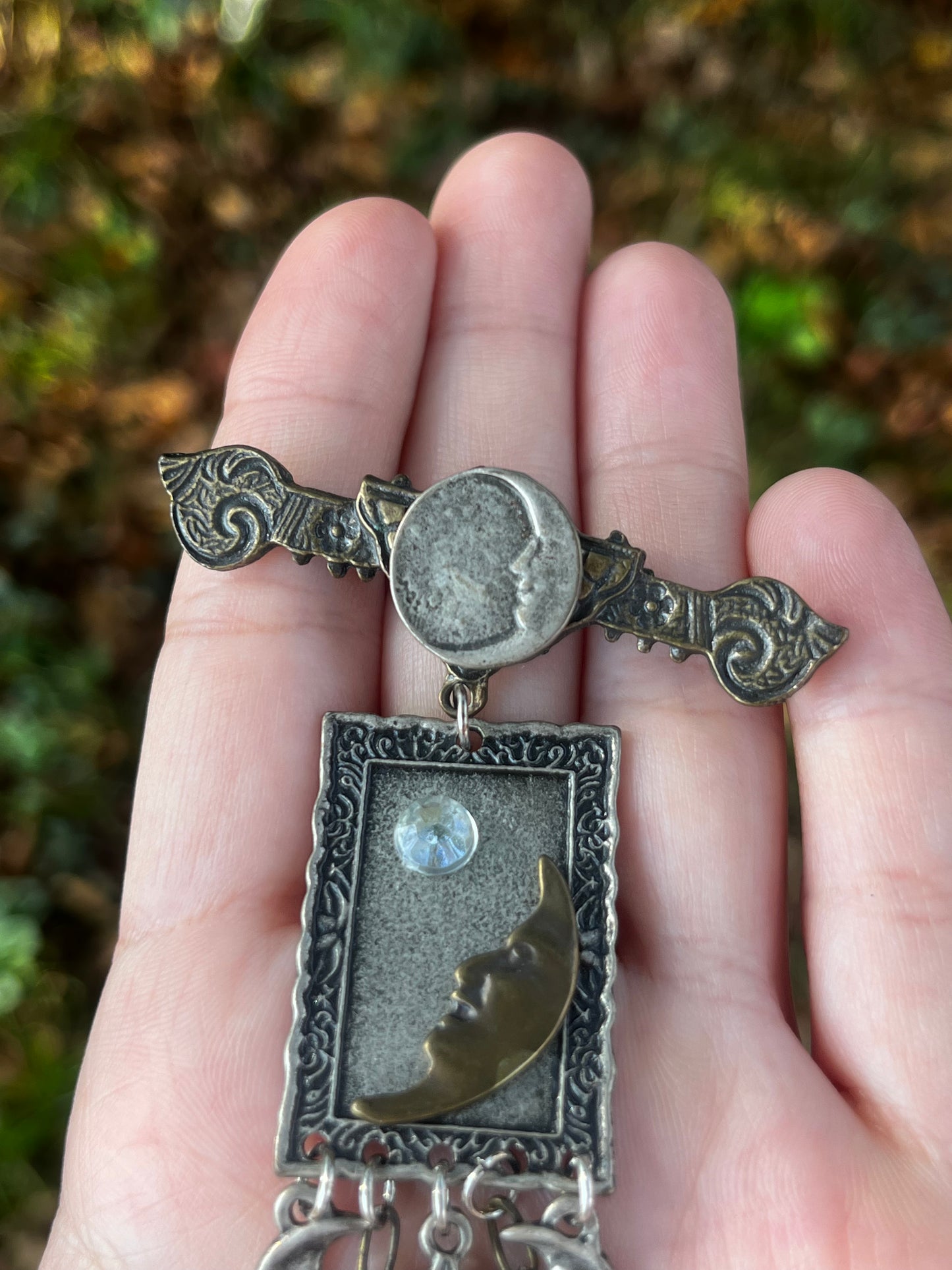 Vintage Sun and Moon Drop Pin Brooch