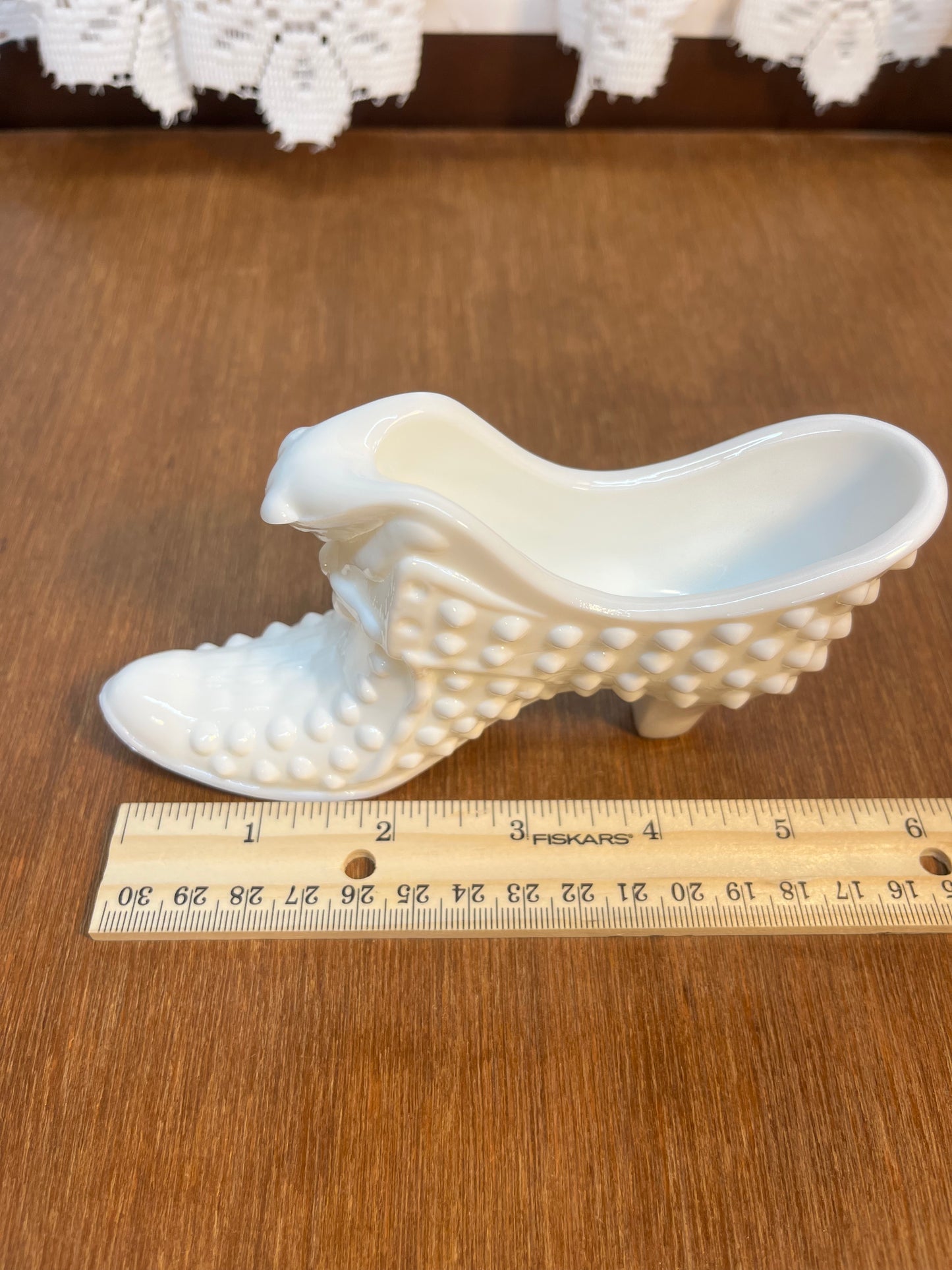 Vintage Milk Glass Hobnail Fenton Art Glass Shoe