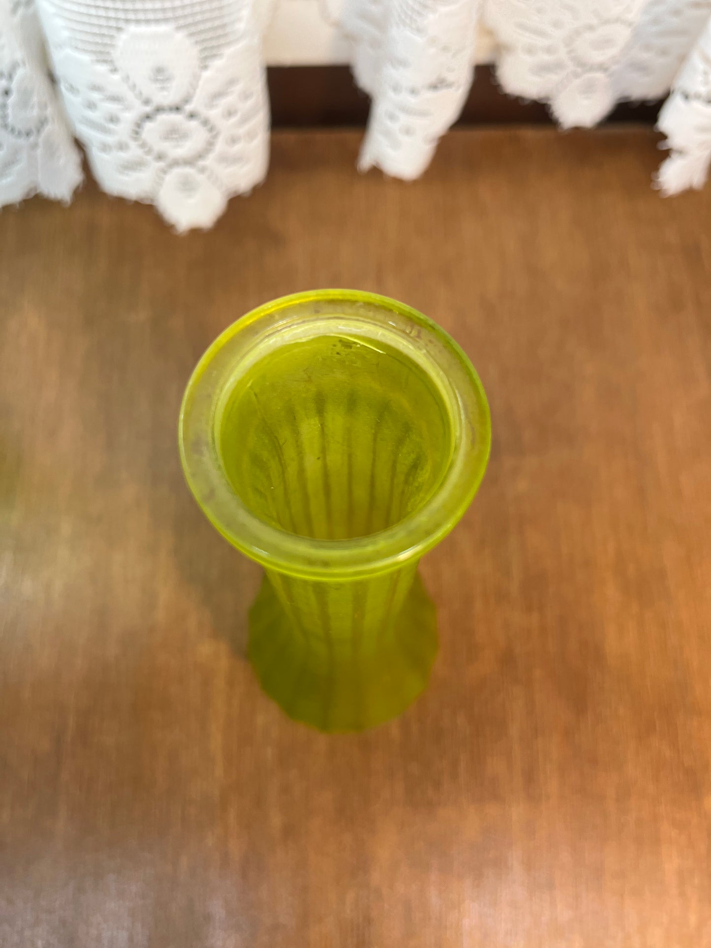 Matte Green Glass Ribbed Bud Vase