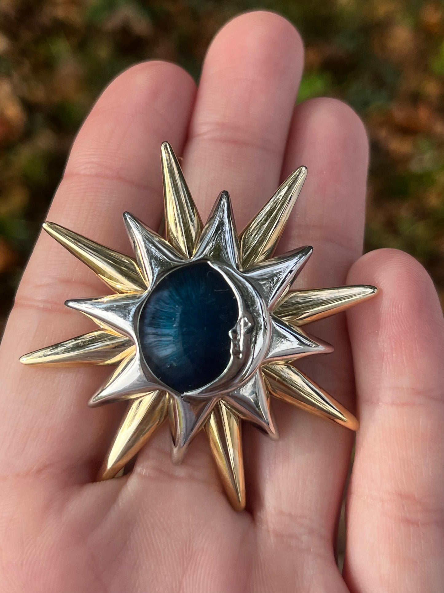 Gold and Silver Toned Moon and Sun Brooch