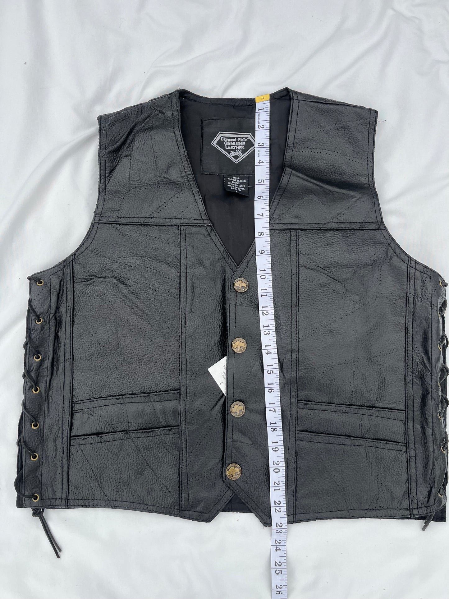 Diamond Plate Genuine Leather Vest With Eagle