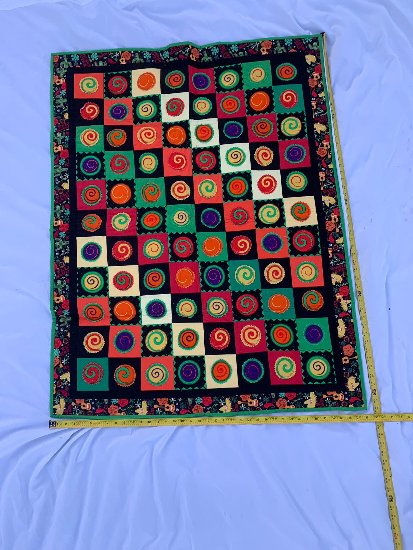 Very Colorful & Beautifully Patterned Handmade/Machine Sewn Quilt
