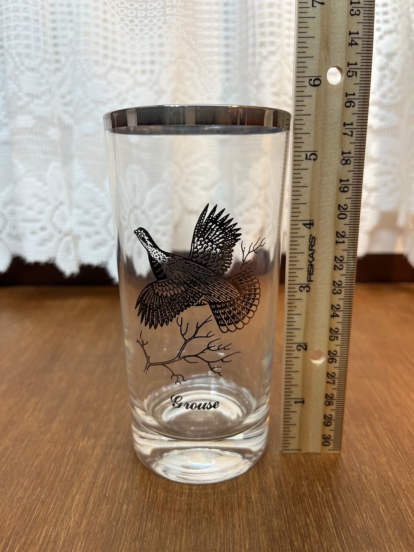 Set Of Four Silver Rimmed Federal Game Bird Drinking Glasses