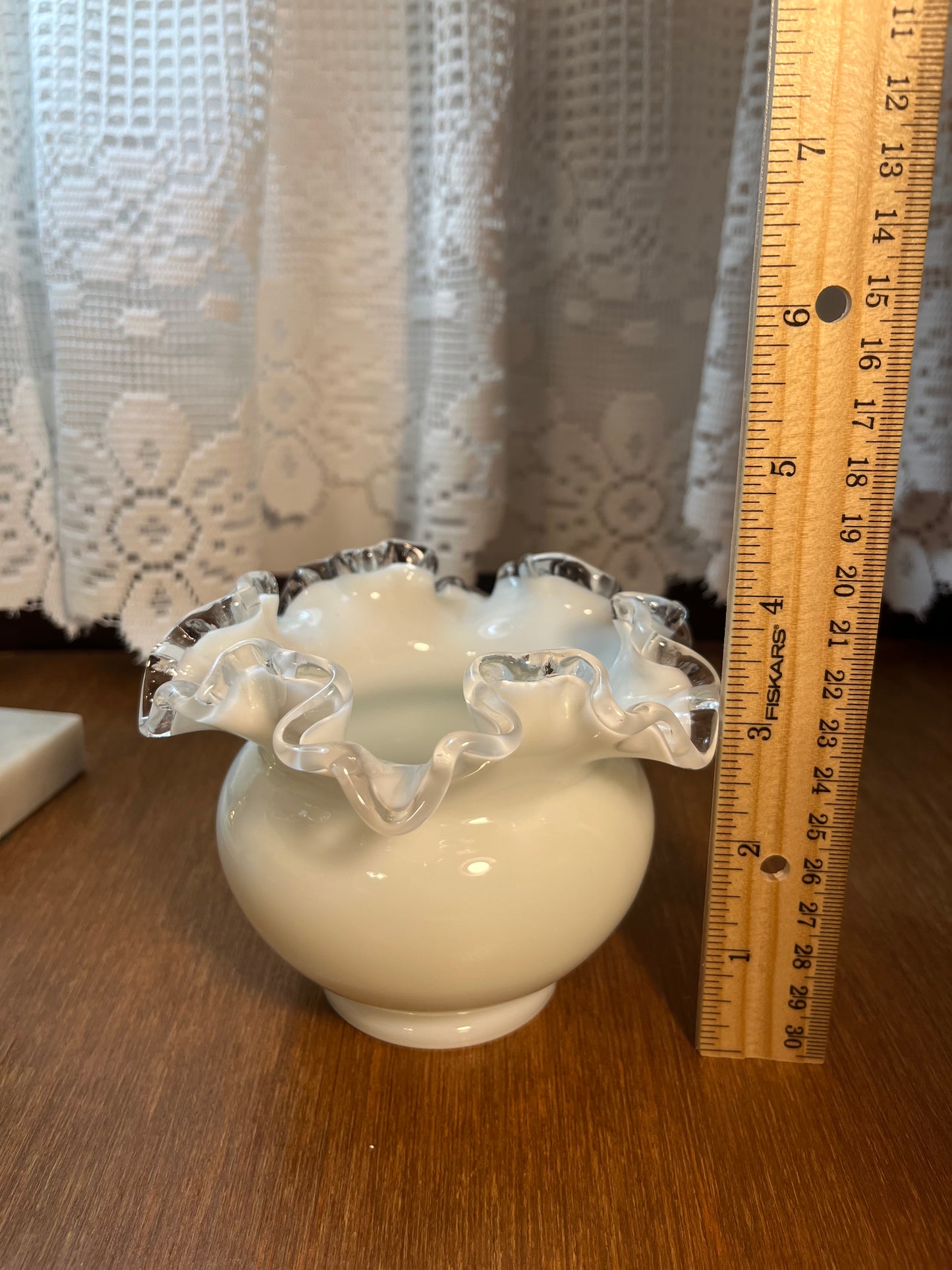 Vintage Silvercrest White Milk Glass Crimped Edge Vase