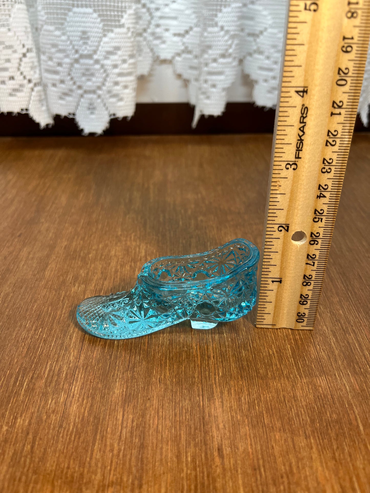 Vintage Mini Light Blue Art Glass Daisy And Button Shoe