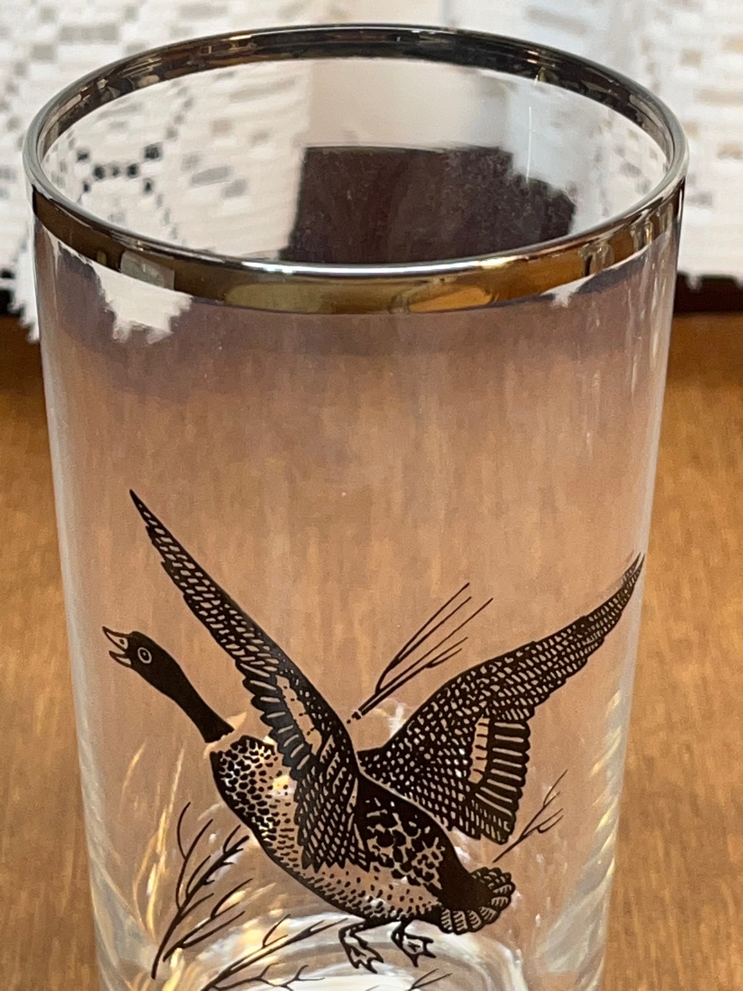 Set Of Four Silver Rimmed Federal Game Bird Drinking Glasses