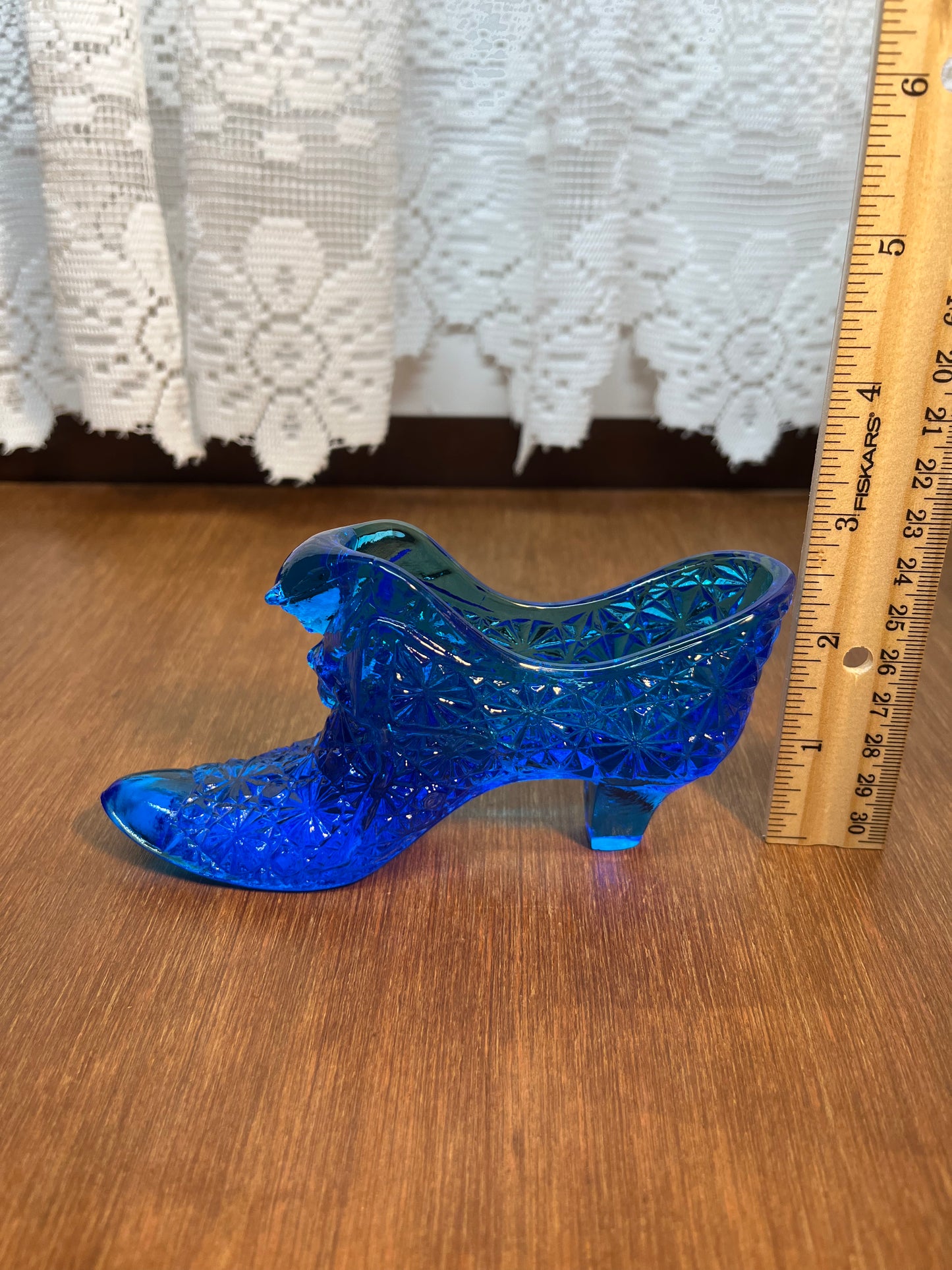 Vintage Cobalt Blue Fenton Art Glass Cat Face Shoe