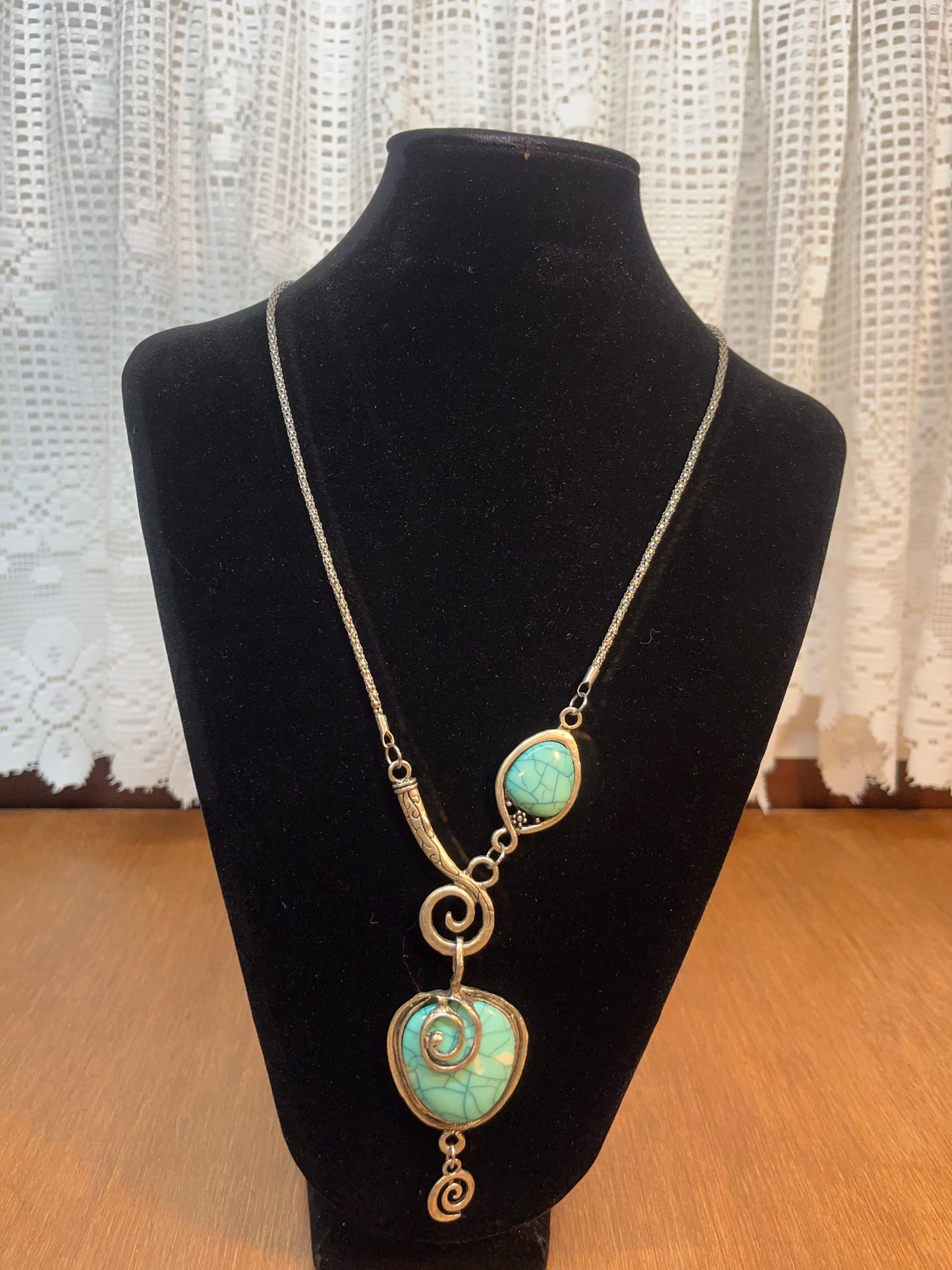 Spiral Teal Chain Necklace