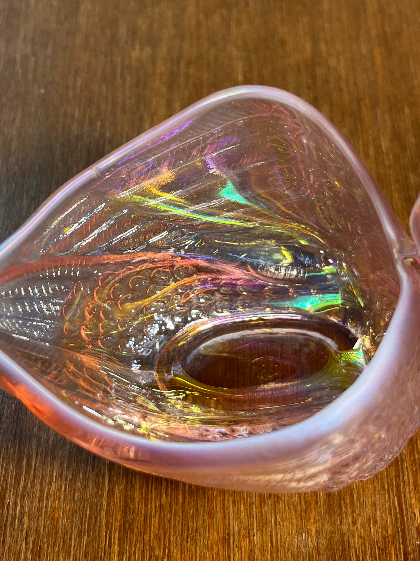 Vintage Pink Carnival Glass Fenton Swan