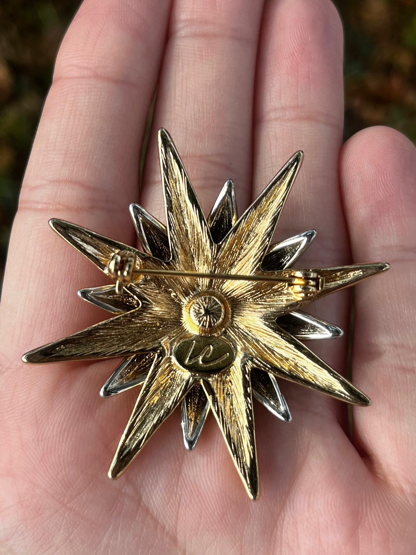 Gold and Silver Toned Moon and Sun Brooch