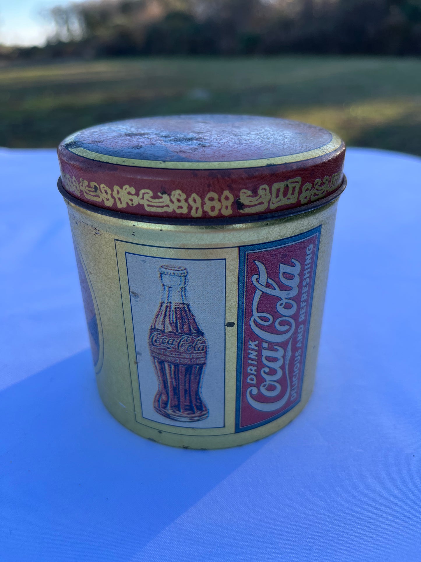 Vintage Coca Cola Tin With Bell Pin