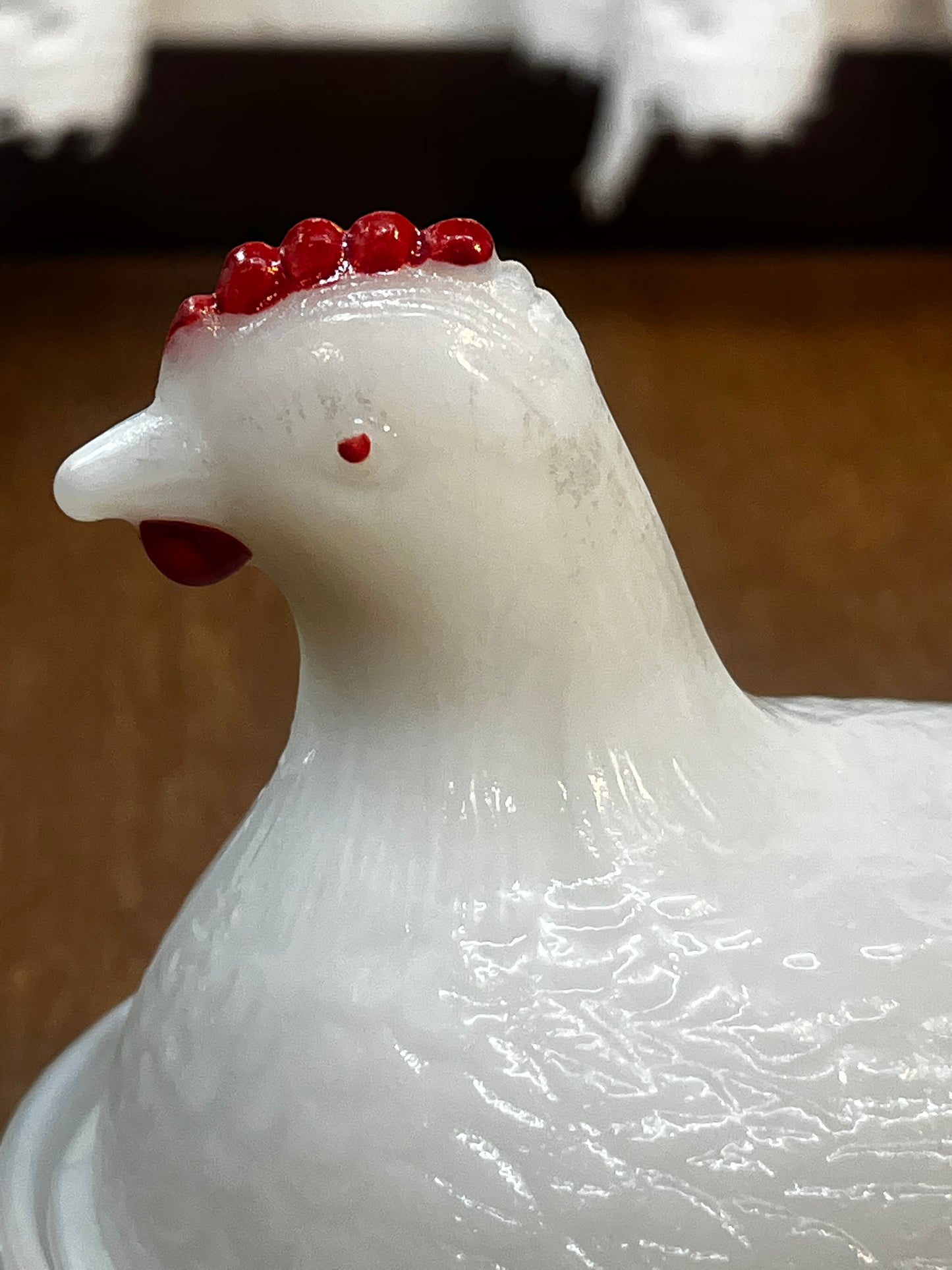 Vintage Red Comb Milk Glass Nesting Hen Trinket