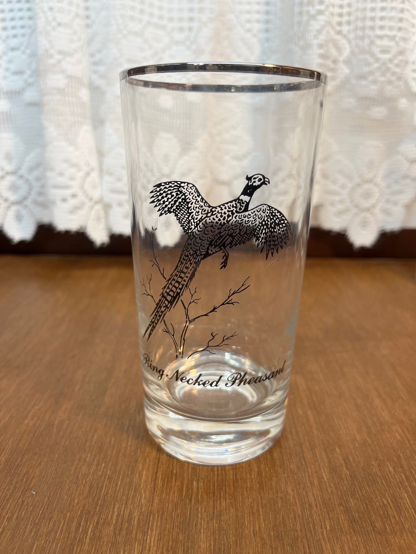 Set Of Four Silver Rimmed Federal Game Bird Drinking Glasses