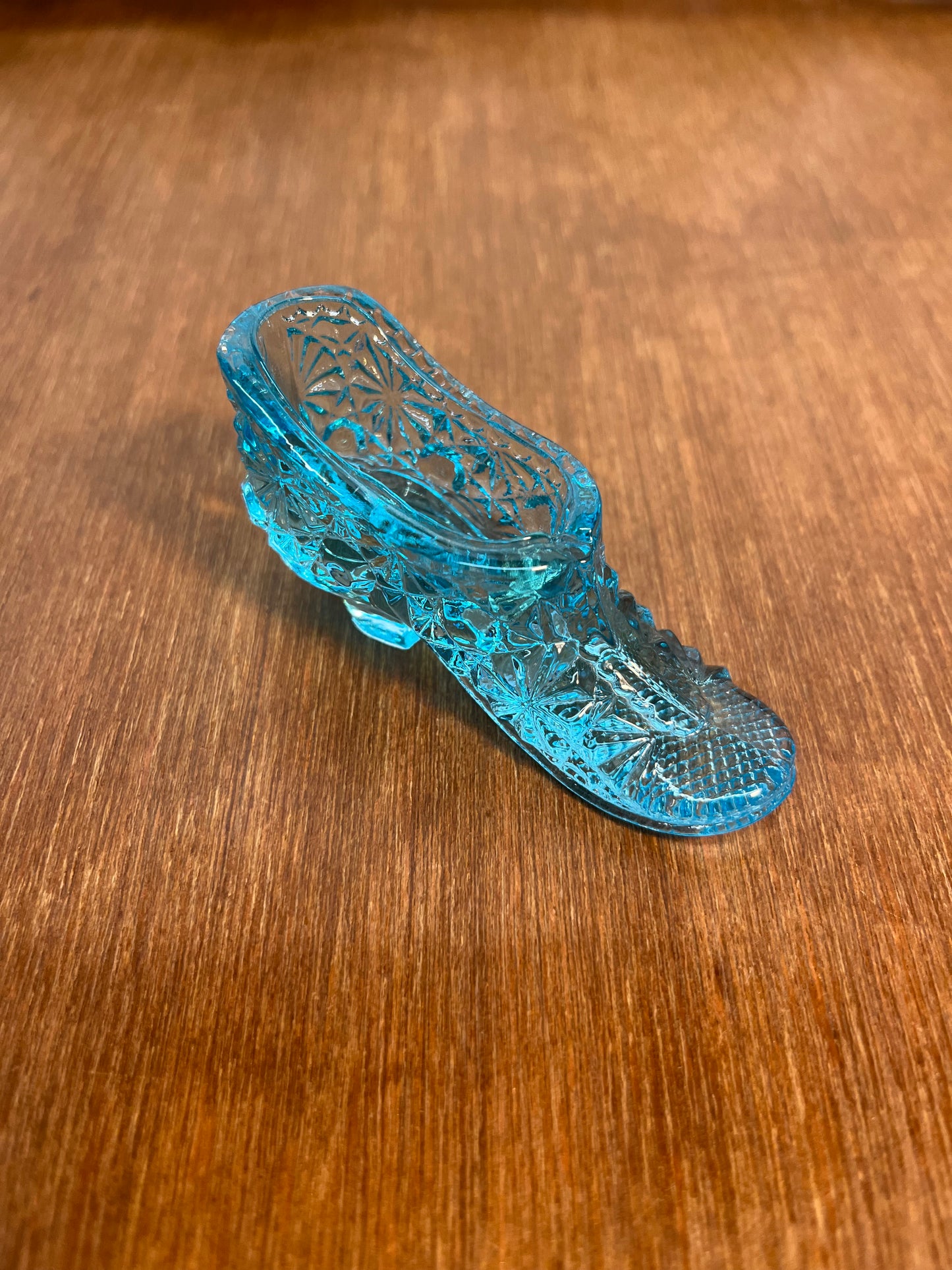 Vintage Mini Light Blue Art Glass Daisy And Button Shoe